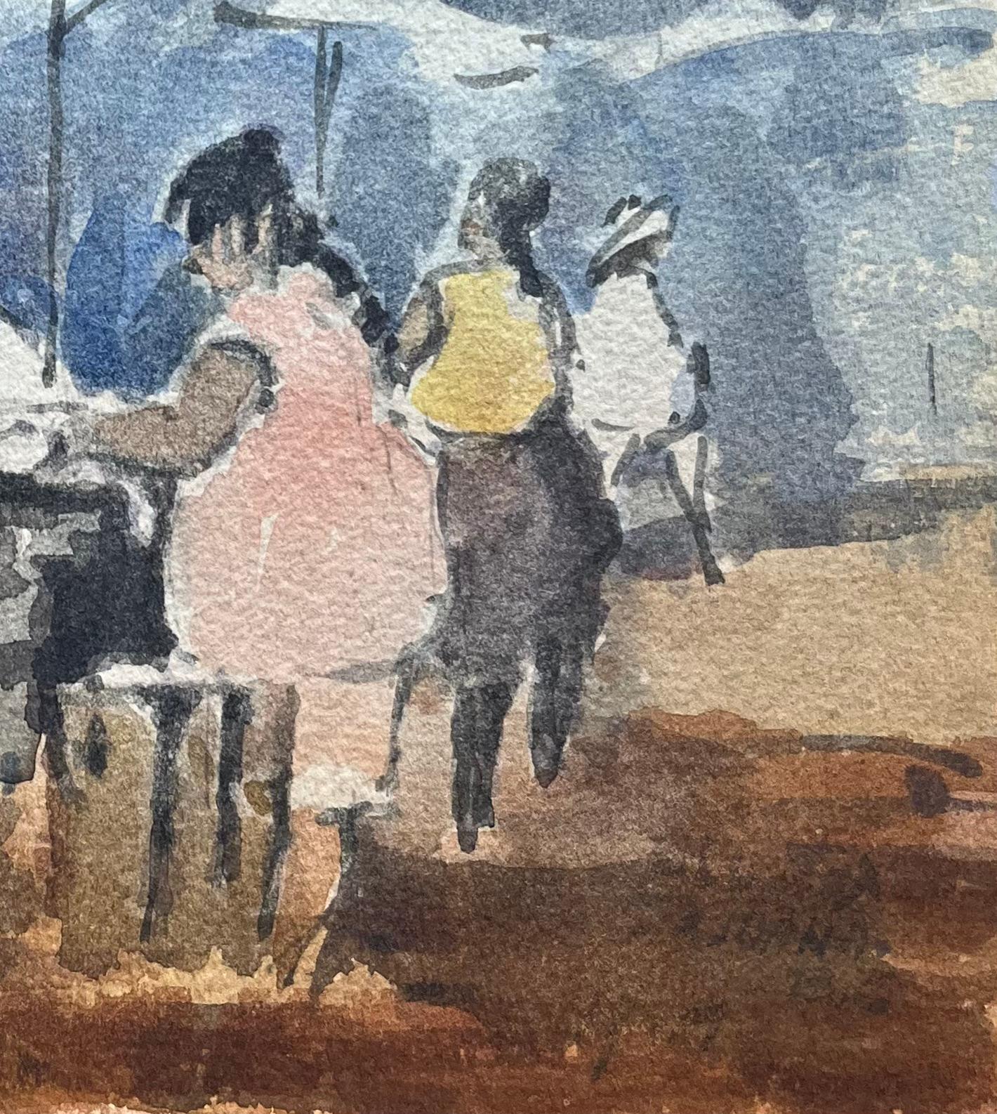 Aquarelle impressionniste française d'un café d'extérieur animé en vente 1