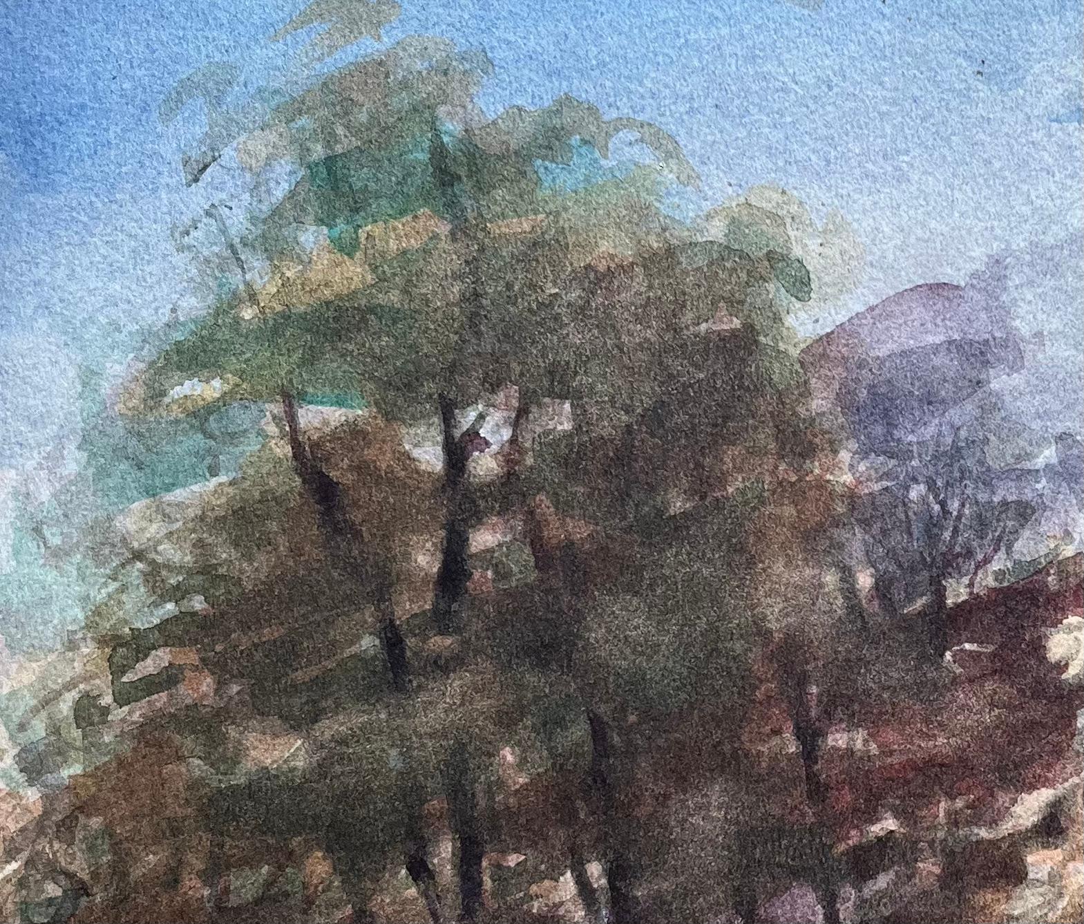 French Impressionist Watercolor Painting of Woodland Scene with Horse and Cart For Sale 1