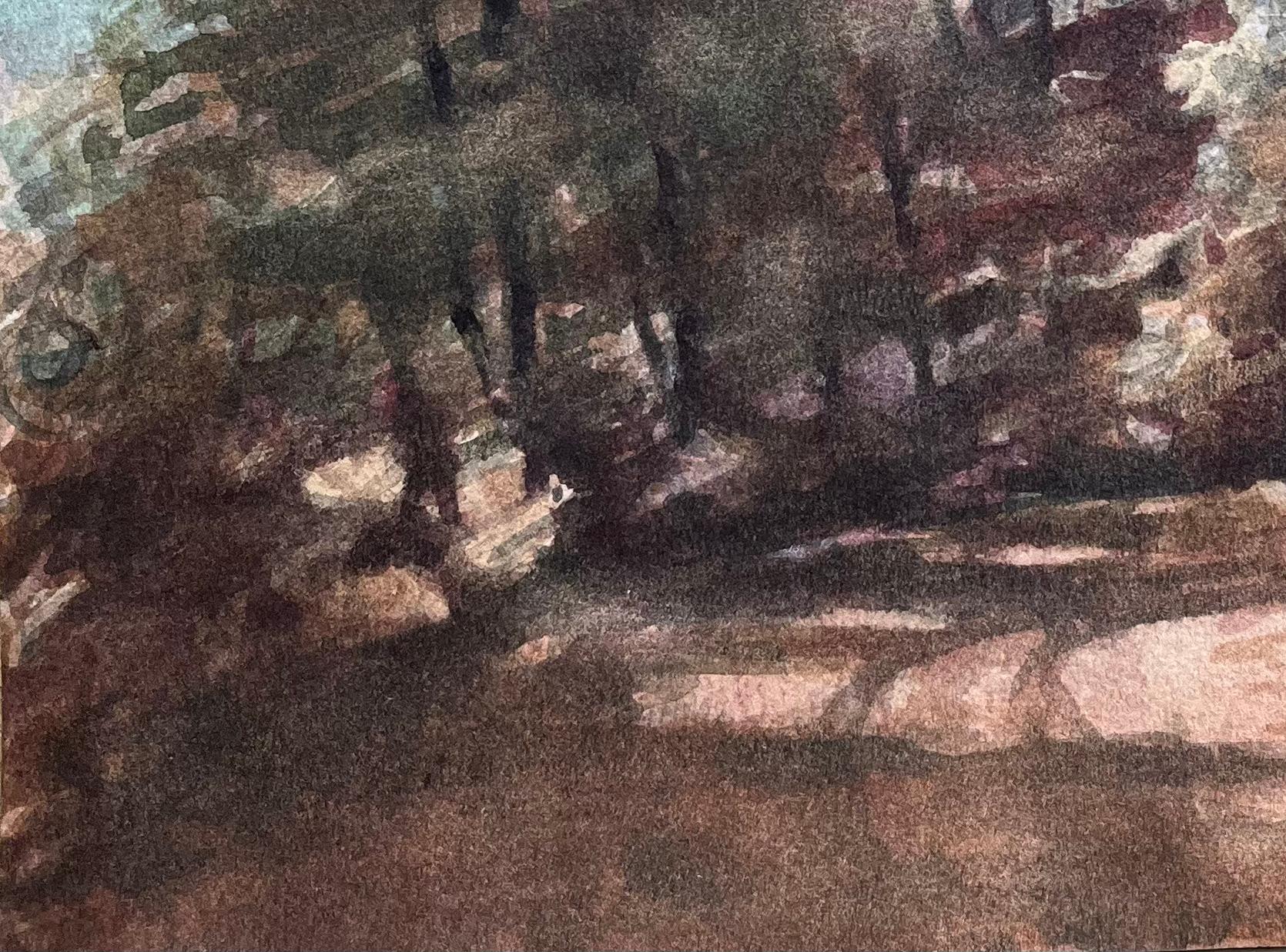 French Impressionist Watercolor Painting of Woodland Scene with Horse and Cart For Sale 2