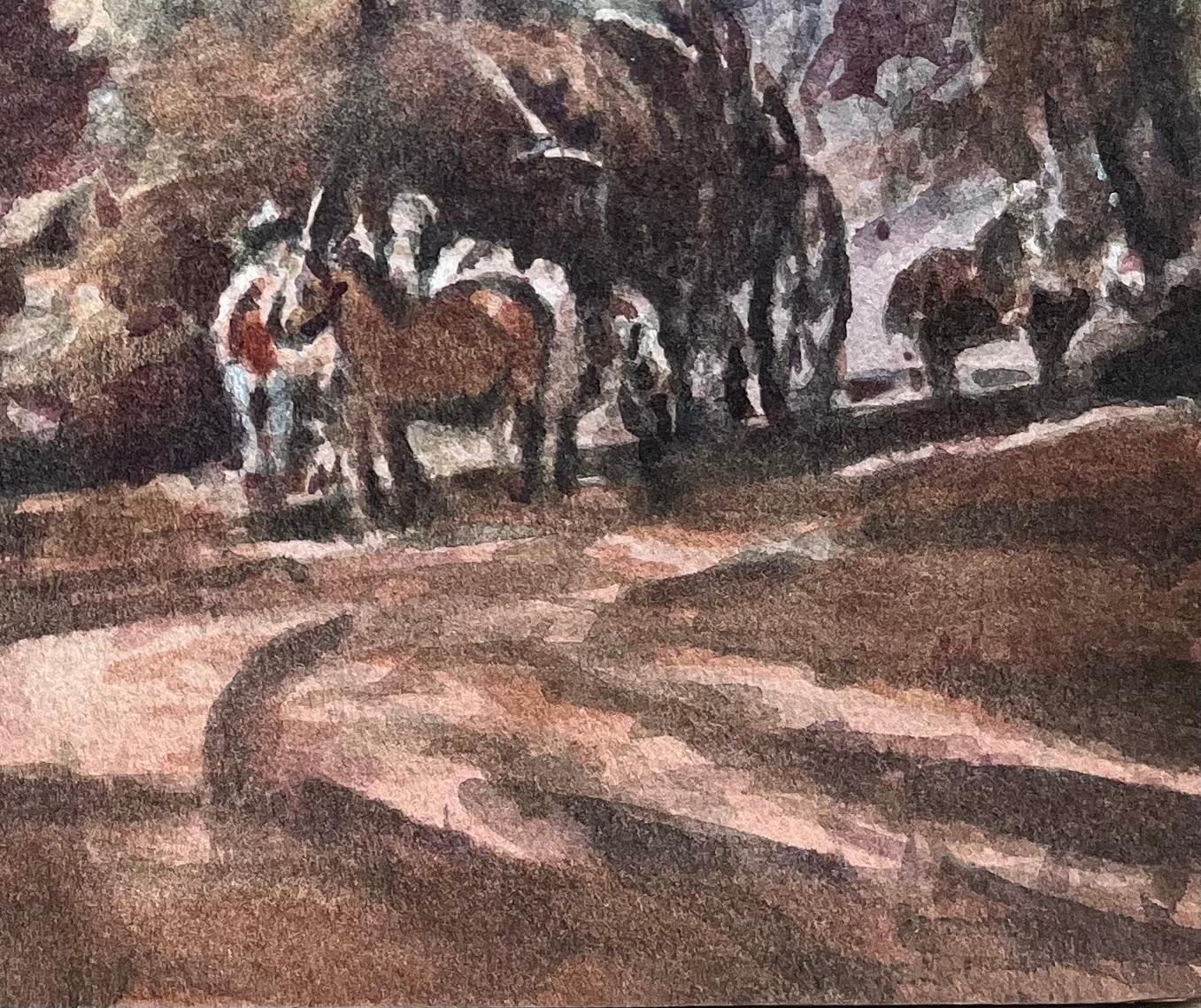 French Impressionist Watercolor Painting of Woodland Scene with Horse and Cart For Sale 4