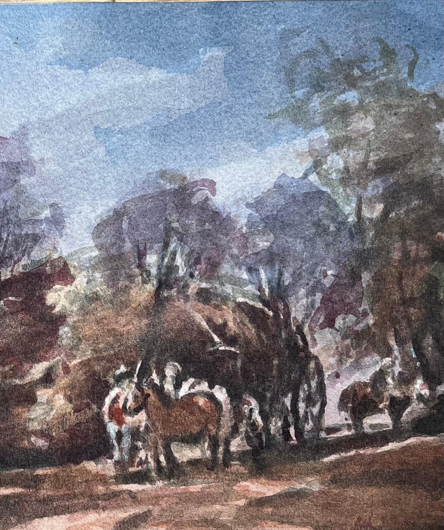 French Impressionist Watercolor Painting of Woodland Scene with Horse and Cart For Sale 3