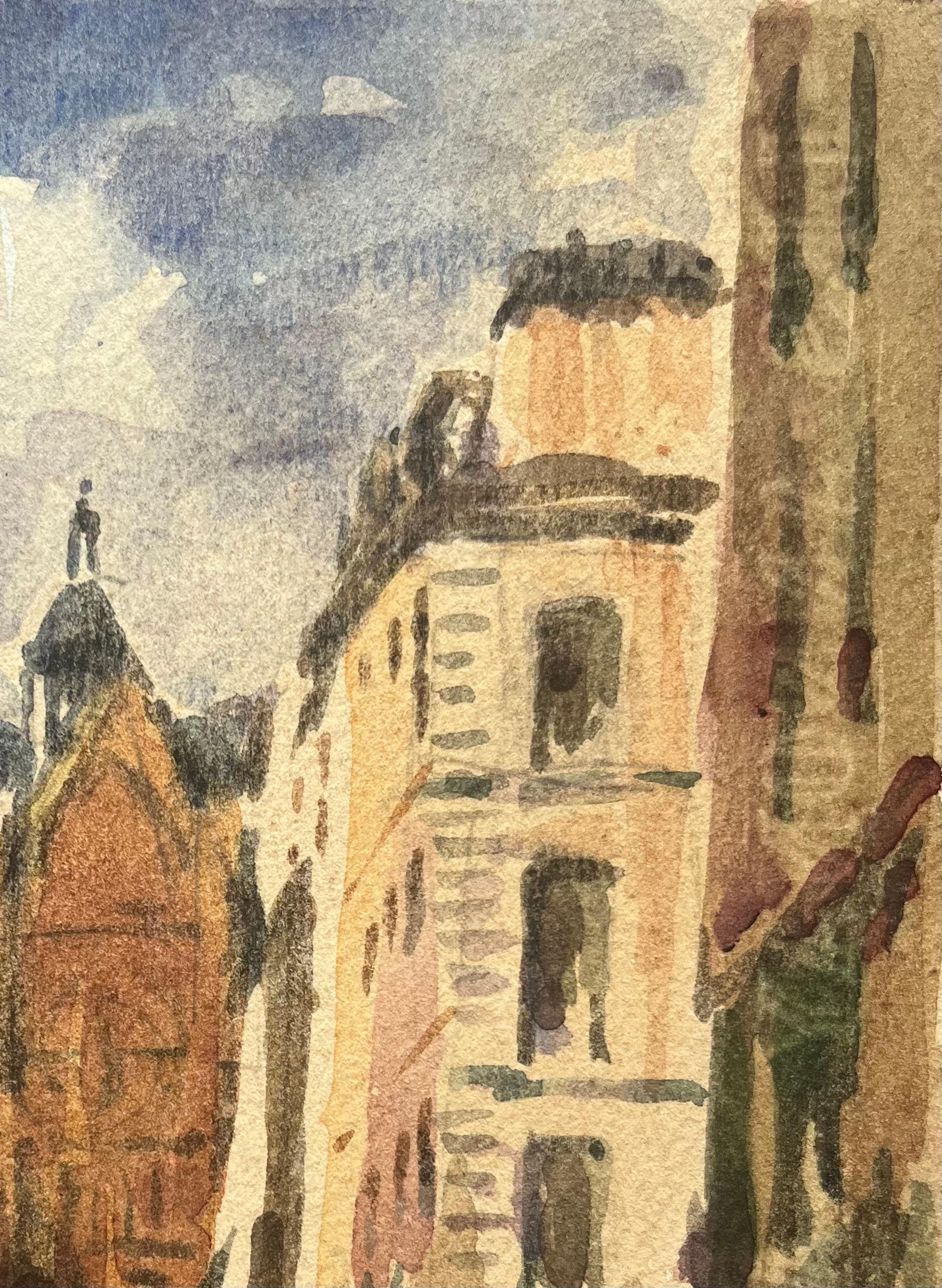 Titre : Aquarelle impressionniste française d'une scène de rue urbaine avec clocher
Par Maurice Mazeilie (français 1924-2021)
Moyen d'expression : Aquarelle sur papier, non encadrée
Taille : 6 x 4.5 pouces (hauteur x largeur)
Condit : Bon
Provenance