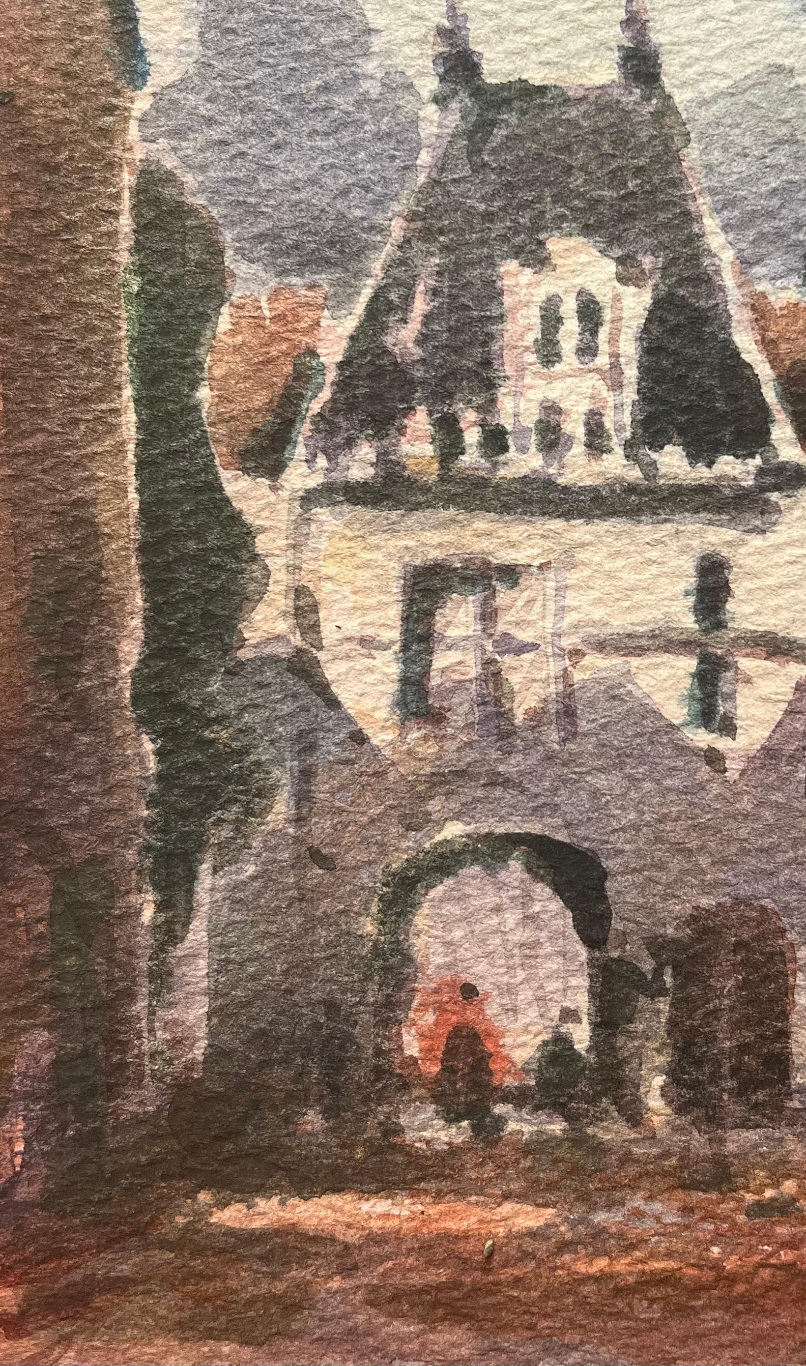 Titolo: Acquerello impressionista francese di una piazza di un villaggio francese con un arco
Di Maurice Mazeilie (francese 1924-2021)
Medium: Acquerello su carta, senza cornice
Dimensioni: 7 x 5 pollici (altezza x larghezza)
Condizioni: