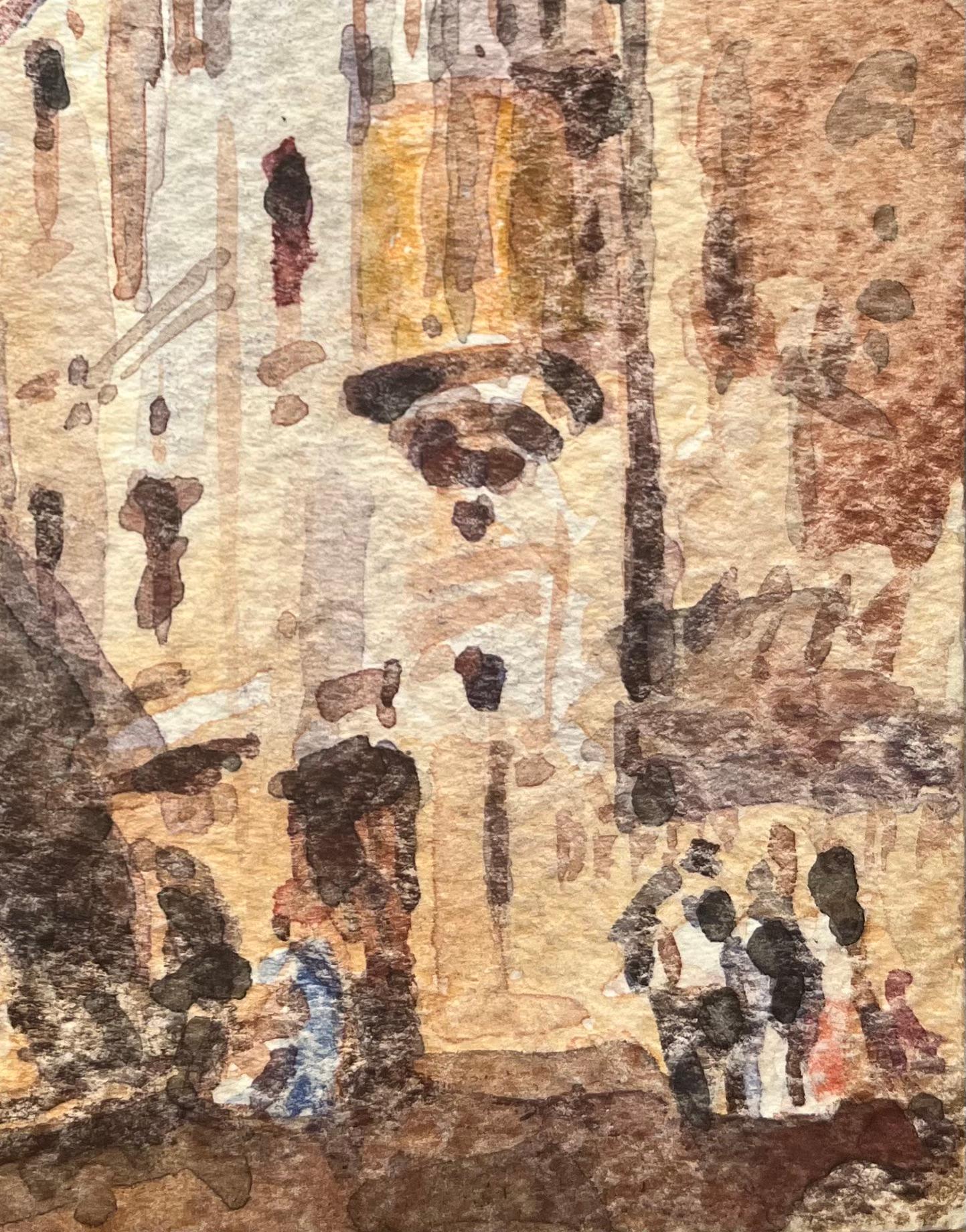 Acquerello impressionista francese con scena di strada e figure - Art Impressionismo di Maurice Mazeilie