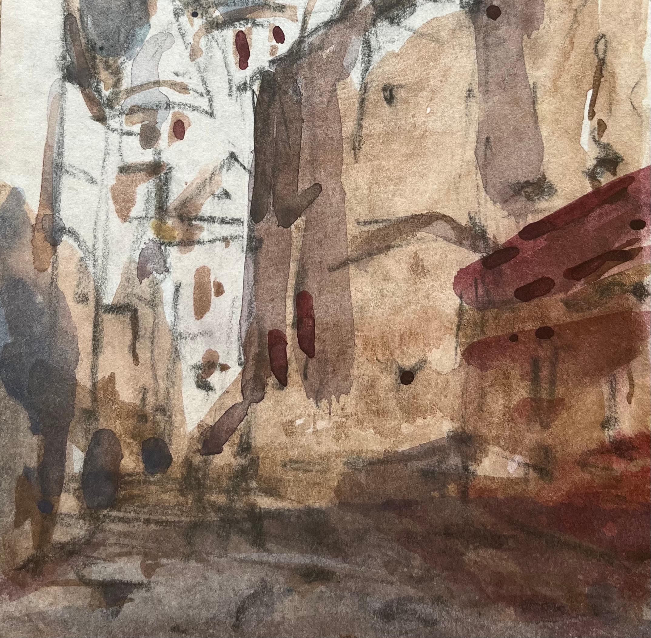 Acquerello impressionista francese di una scena urbana con cupole di una cattedrale in vendita 2