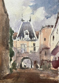 Aquarelle impressionniste française de Quiet French Village Street avec arche