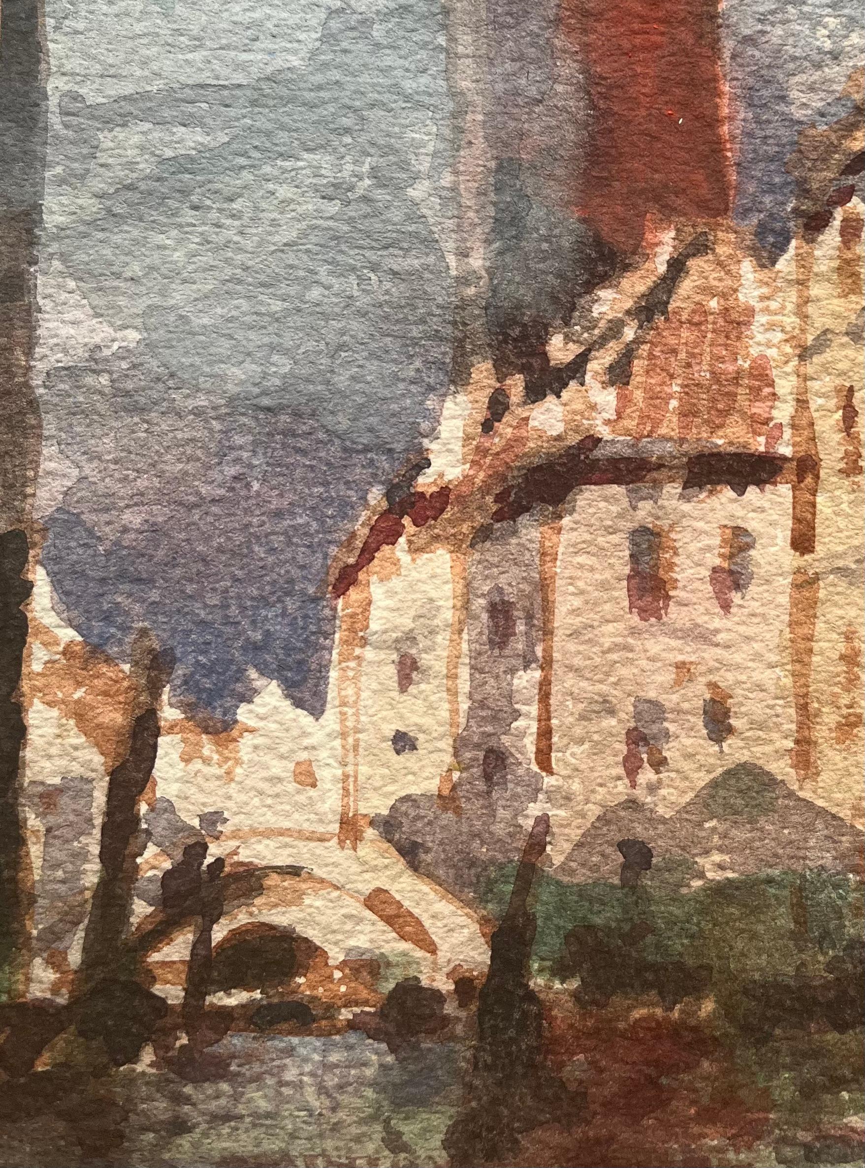 Titre : Aquarelle impressionniste française d'un paysage urbain vénitien avec tour et canal
Par Maurice Mazeilie (français 1924-2021)
Moyen d'expression : Aquarelle sur papier, non encadrée
Taille : 7.25 x 5.25 pouces (hauteur x largeur)
Condit :