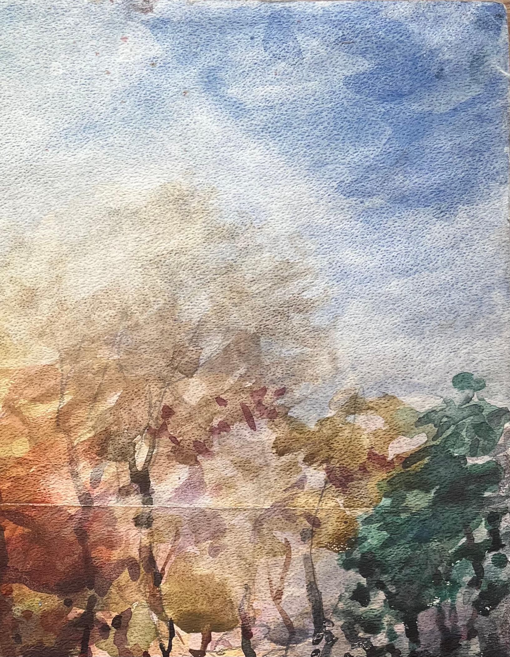 Acquerello impressionista francese di una scena di bosco autunnale in vendita 1