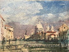 Aquarelle impressionniste française représentant une scène vénitienne avec le Grand Dome et le canal