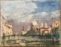 French Impressionist Watercolor of Venetian Scene with Grand Dome and Canal