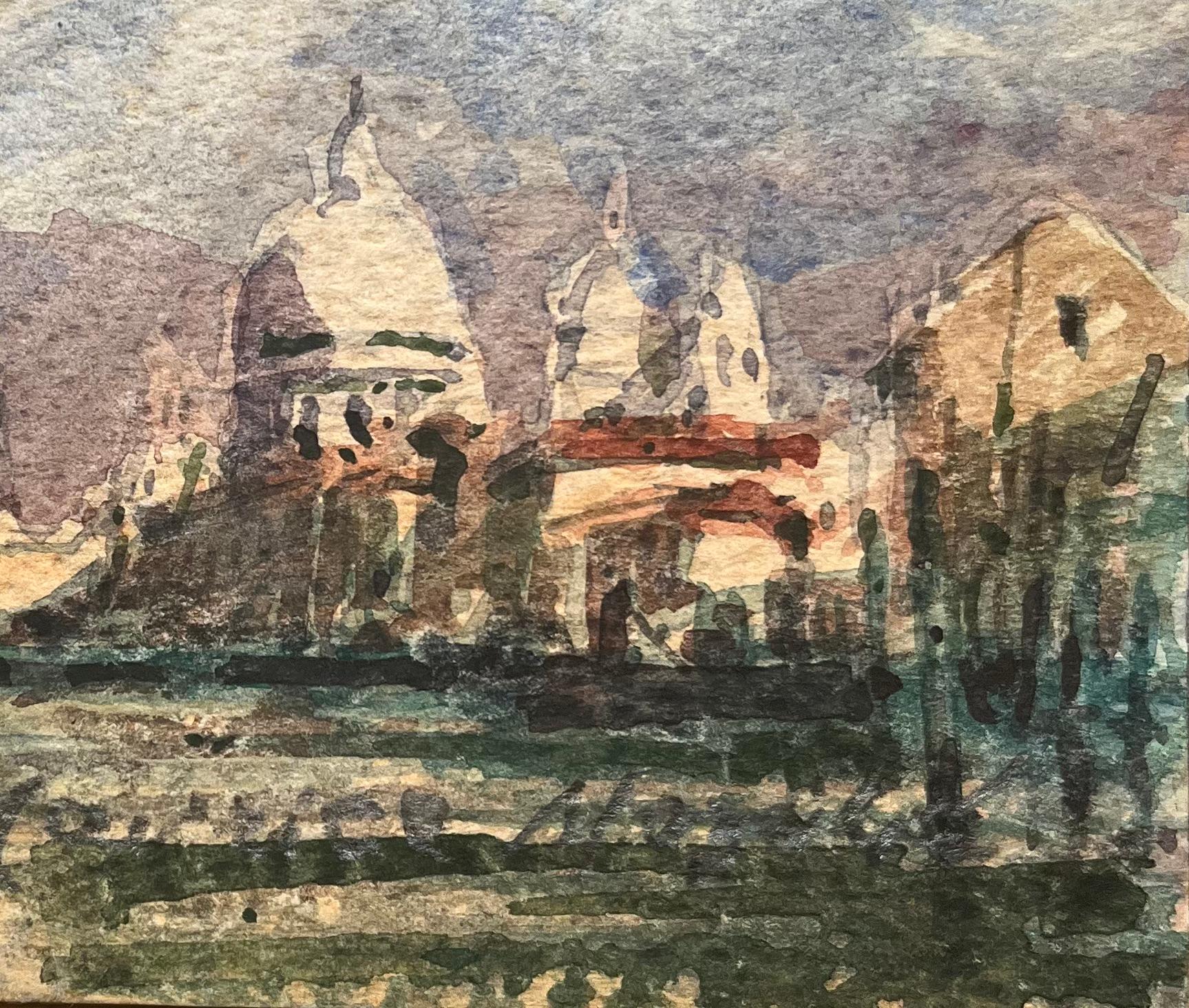 French Impressionist Watercolor of Venetian Scene with Grand Dome and Canal For Sale 1