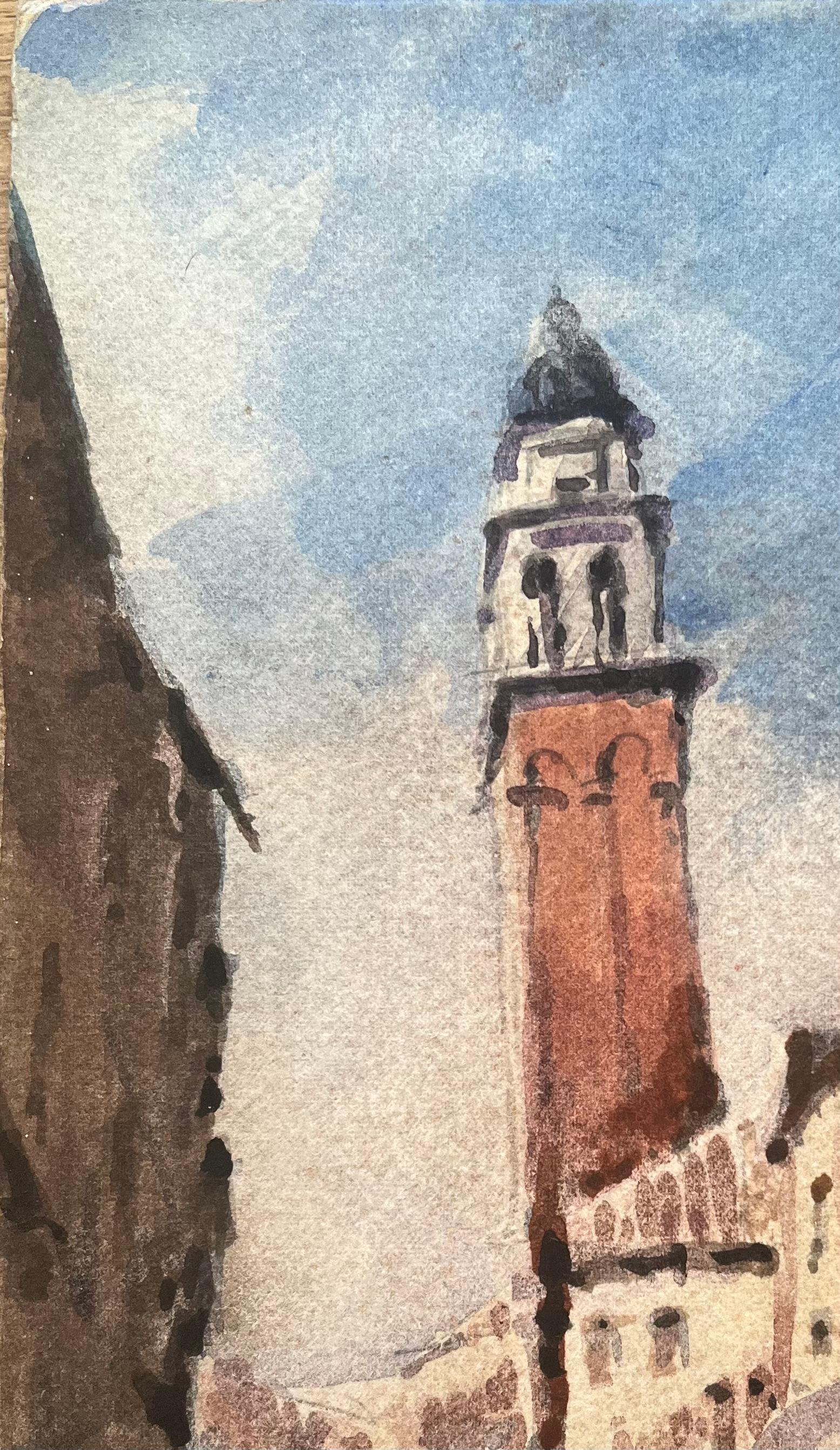 Title: French Impressionist Watercolor of Venetian Cityscape with Tower and Canal
By Maurice Mazeilie (French 1924-2021)
Medium: Watercolor on paper, unframed
Size: 9.75 x 6.5 inches (Height x Width)
Stamped: Verso
Condition: Good
Provenance: All