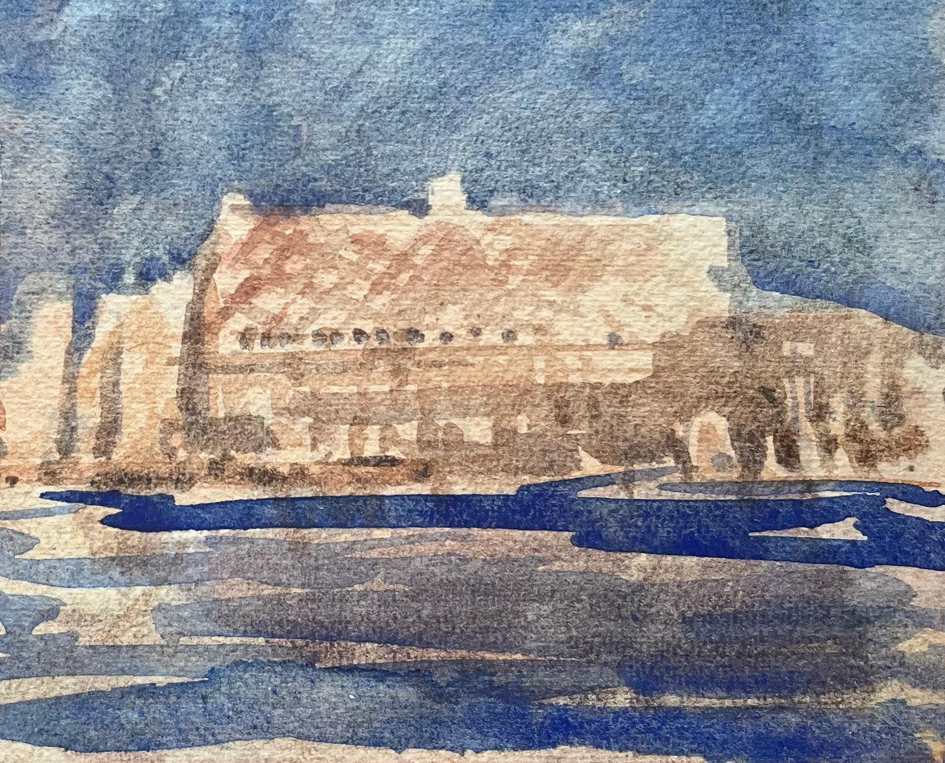 French Impressionist Watercolor of Venetian Skyline with Tower and Waterfront For Sale 1