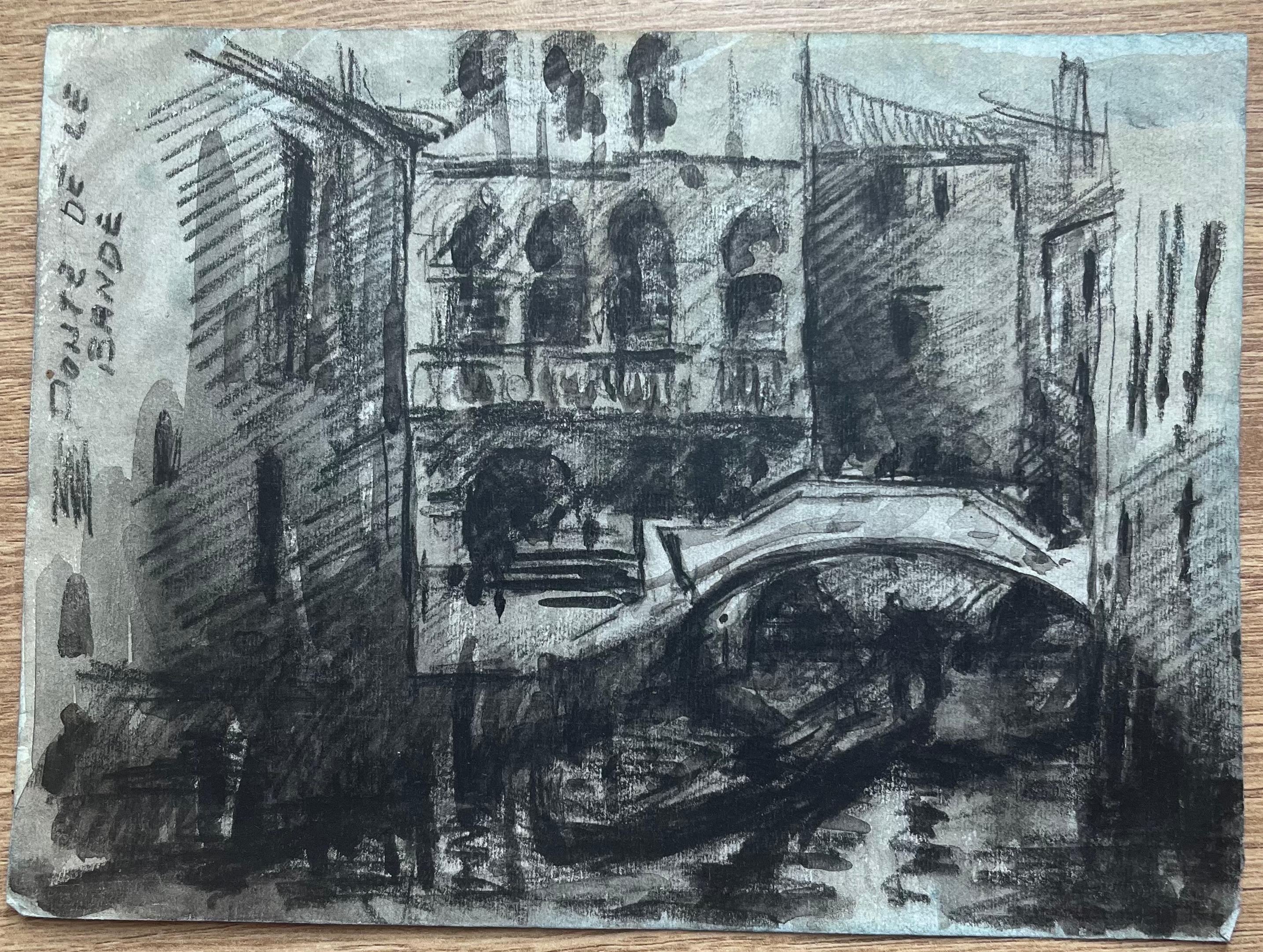 French Impressionist Watercolor of Venetian Canal Scene Ponte de le Bande - Art by Maurice Mazeilie