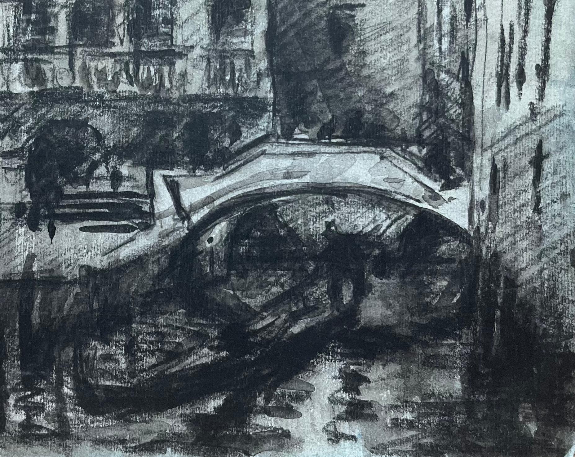 French Impressionist Watercolor of Venetian Canal Scene Ponte de le Bande For Sale 1