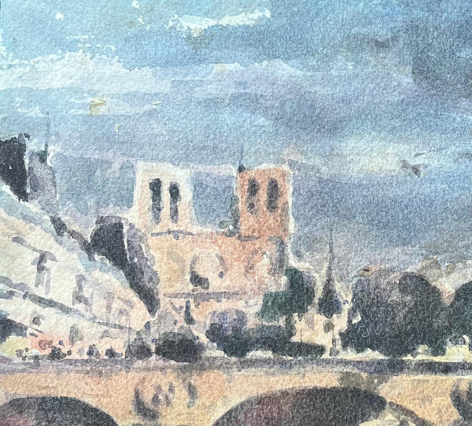Titolo: Acquerello impressionista francese di Cathédrale Notre-Dame de Paris con ponte 
Di Maurice Mazeilie (francese 1924-2021)
Medium: Acquerello su carta, senza cornice
Dimensioni: 7,5 x 11,25 pollici (altezza x larghezza)
Condit: Buono, con