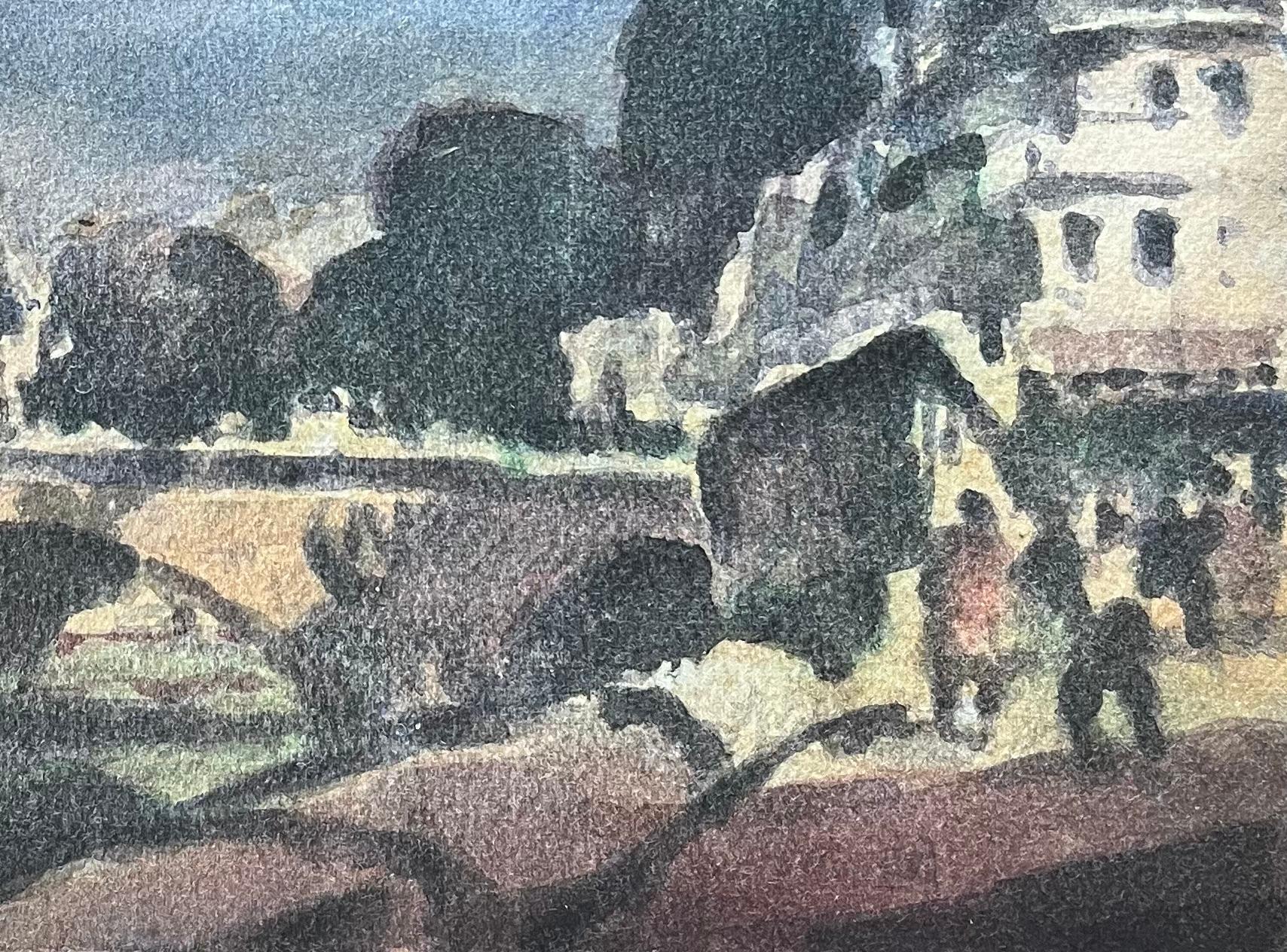 Acquerello impressionista francese della Cattedrale di Notre-Dame di Parigi con ponte in vendita 2