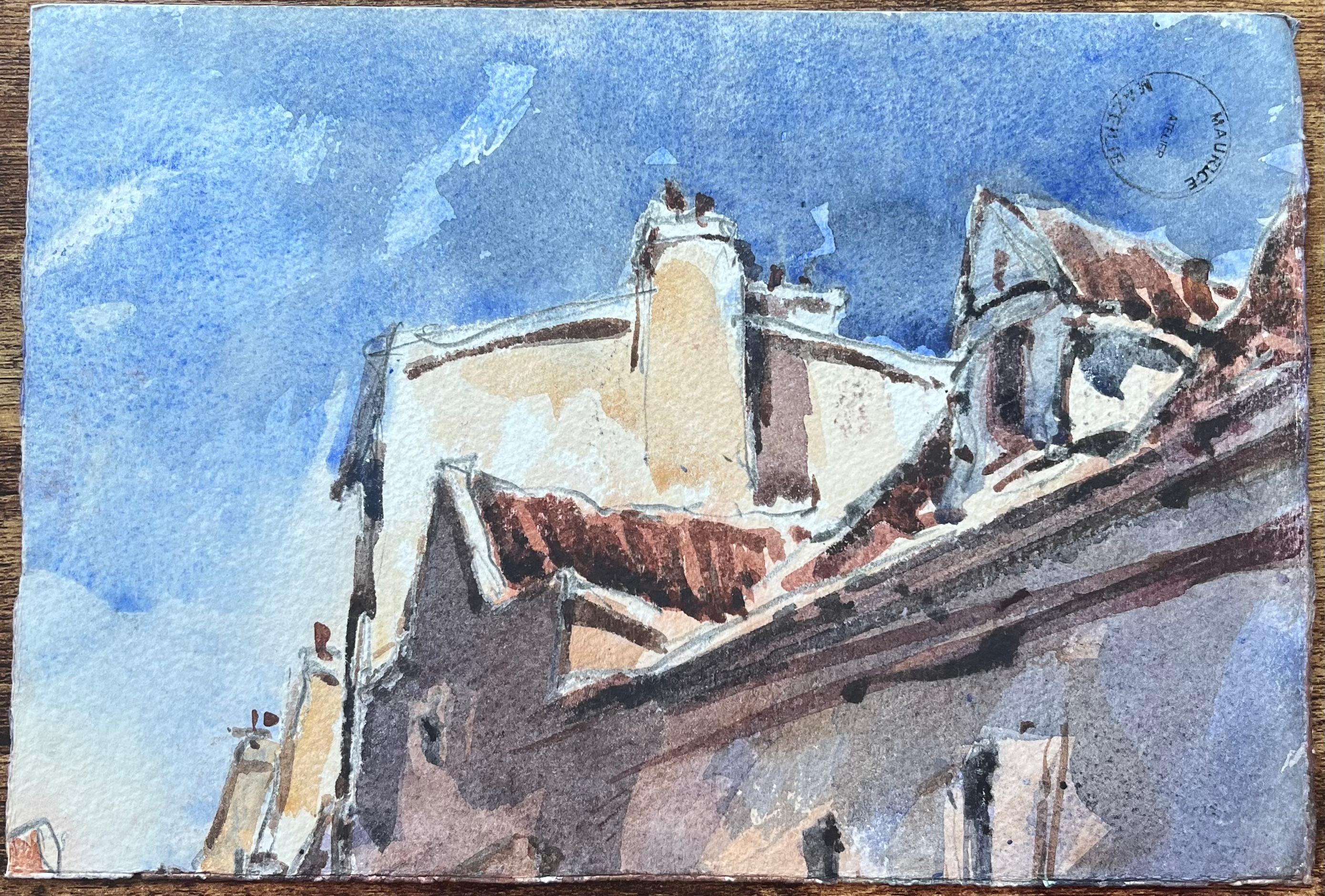 Acquerello impressionista francese di un lungofiume parigino con la silhouette di Notre-Dame in vendita 2