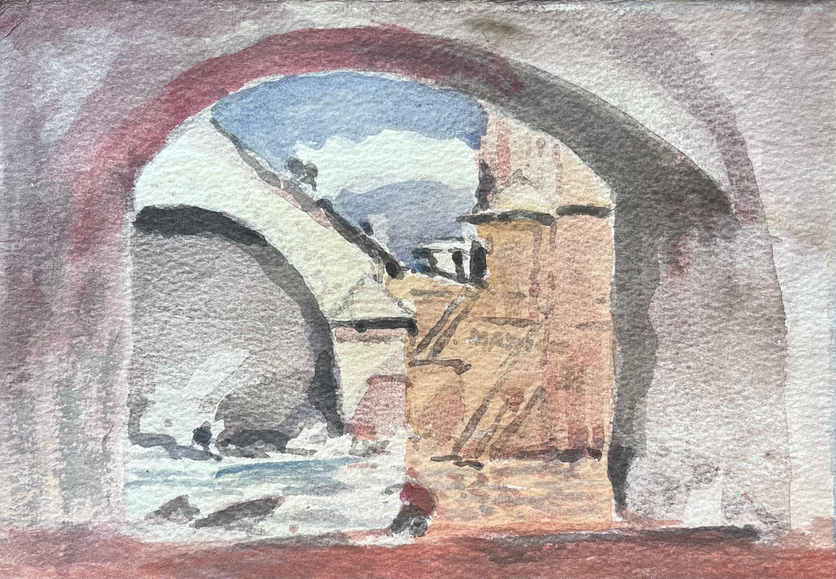 French Impressionist Watercolor of Parisian Archway View - Art by Maurice Mazeilie