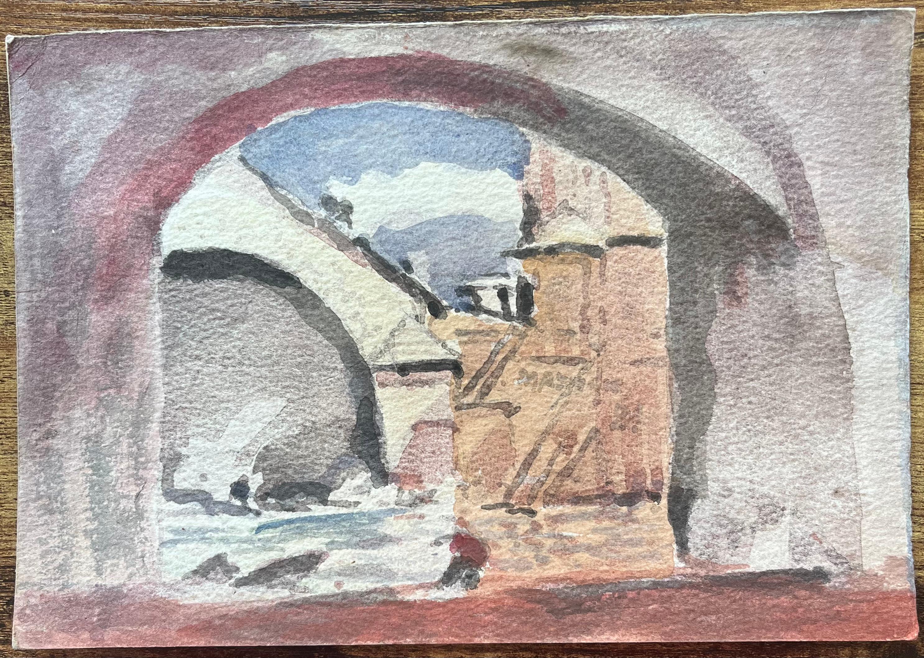 Title: French Impressionist Watercolor of Parisian Archway View
By Maurice Mazeilie (French 1924-2021)
Medium: Watercolor on paper, unframed
Size: 7.5 x 11 inches (Height x Width)
Stamped: Verso
Condition: Good, with signs on aging
Provenance: All
