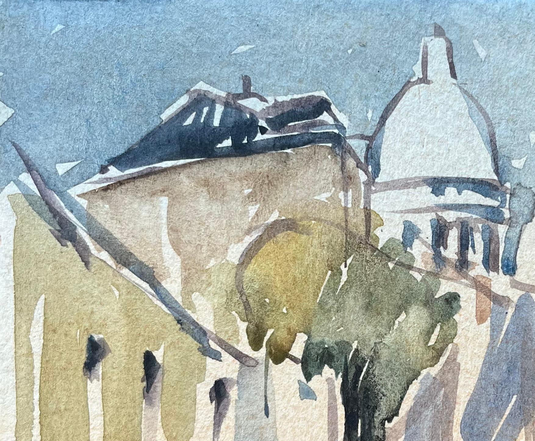 Titre : Aquarelle impressionniste française d'une scène de rue avec la basilique du Sacré-Cœur
Par Maurice Mazeilie (français 1924-2021)
Moyen d'expression : Aquarelle sur papier, non encadrée
Taille : 4.75 x 6.25 pouces (hauteur x
