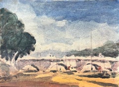 French Impressionist Watercolor of Parisian Bridge Scene