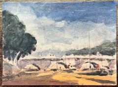 French Impressionist Watercolor of Parisian Bridge Scene