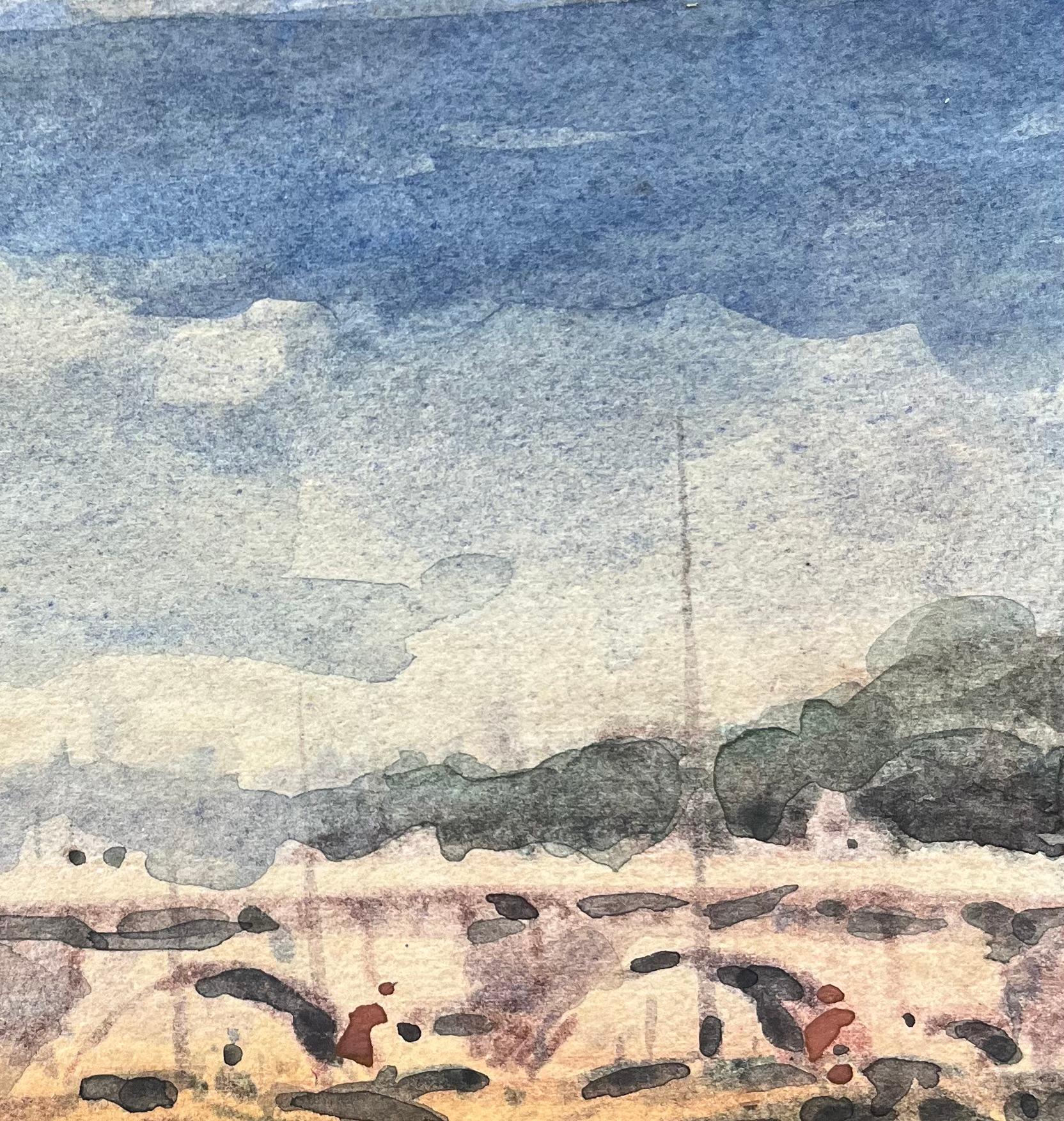 Aquarelle impressionniste française représentant une scène de pont parisien - Impressionnisme Art par Maurice Mazeilie