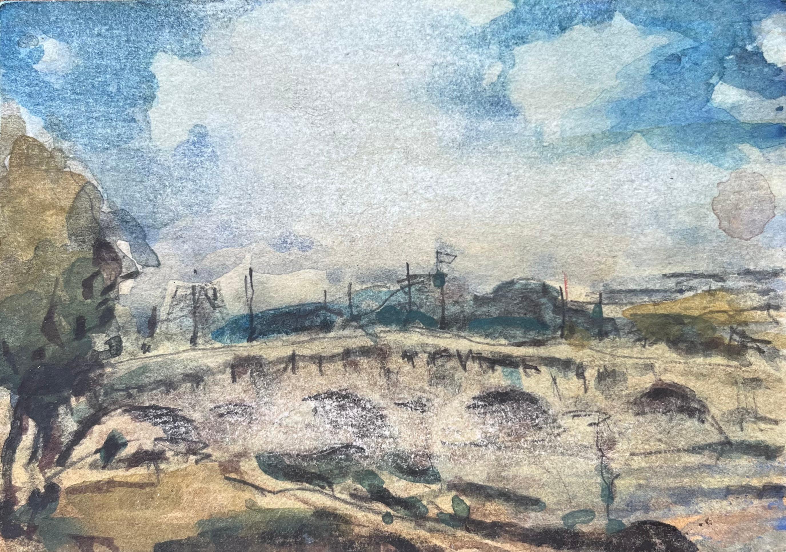 Aquarelle impressionniste française représentant une scène de pont parisien de Pont Neuf