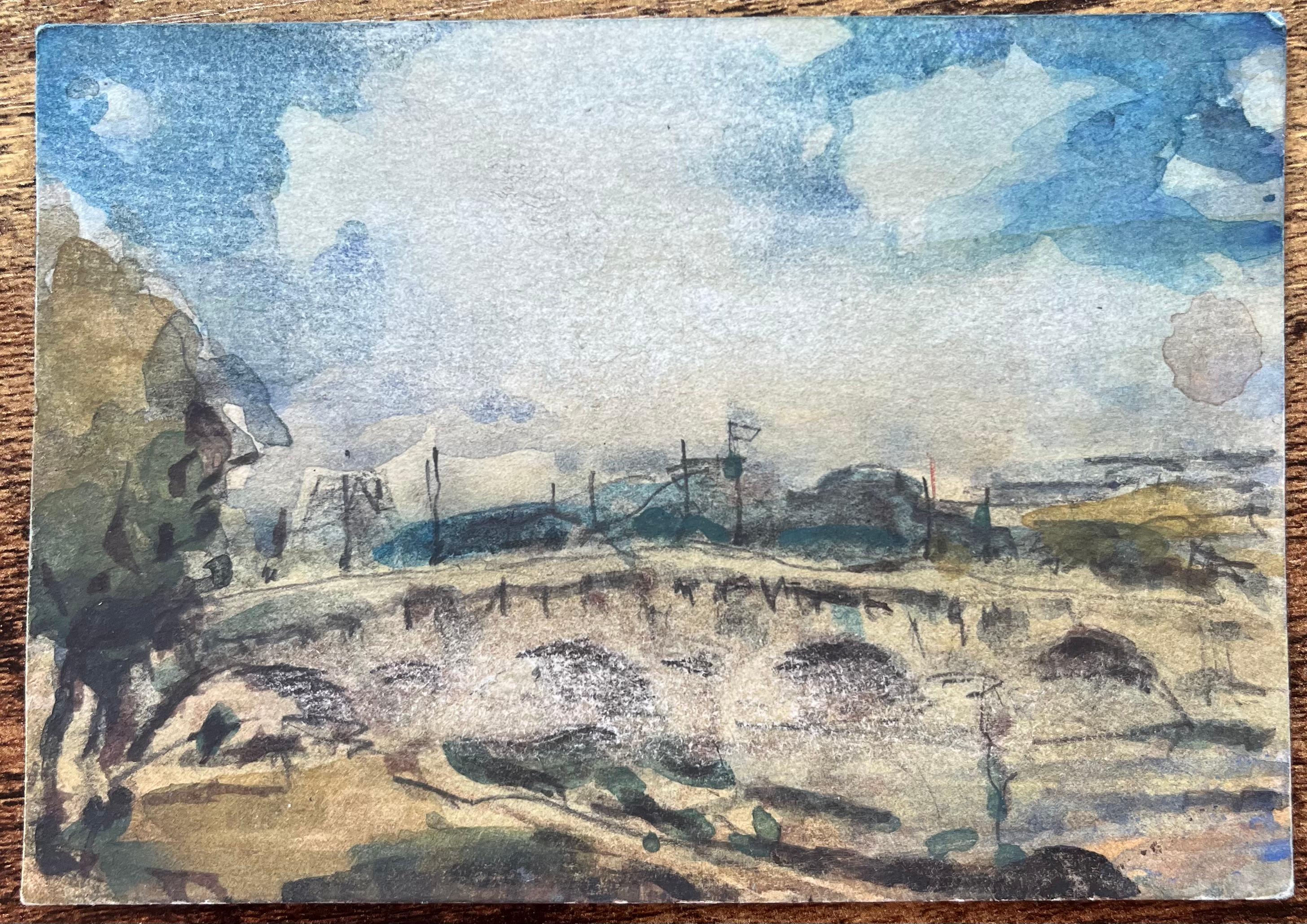 Aquarelle impressionniste française représentant une scène de pont parisien de Pont Neuf - Impressionnisme Art par Maurice Mazeilie