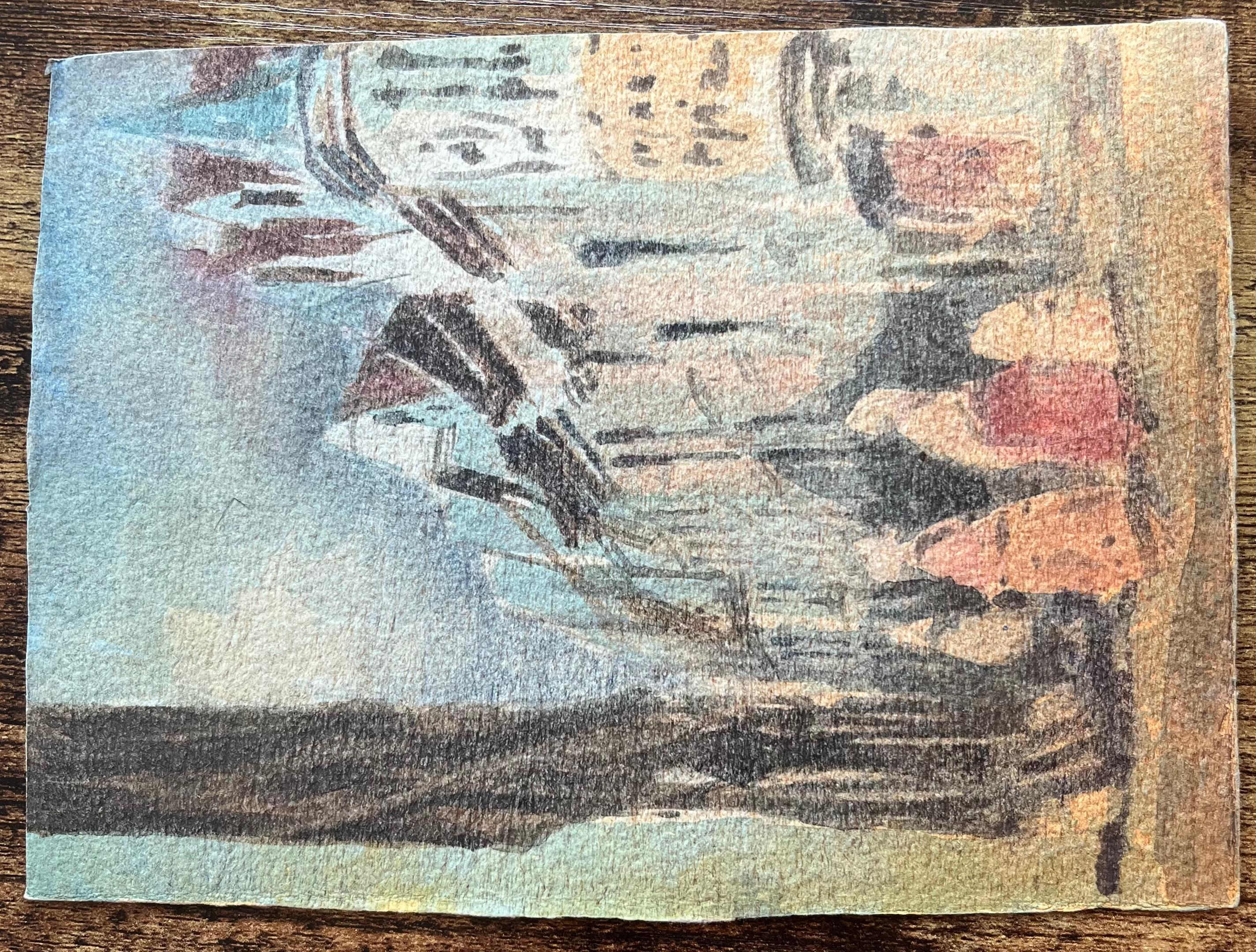 Aquarelle impressionniste française représentant un pont parisien s'étendant au-dessus de la Seine en vente 3