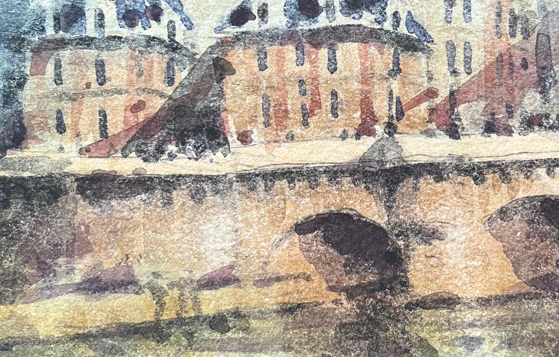 French Impressionist Watercolor of Parisian Bridge Scene For Sale 3