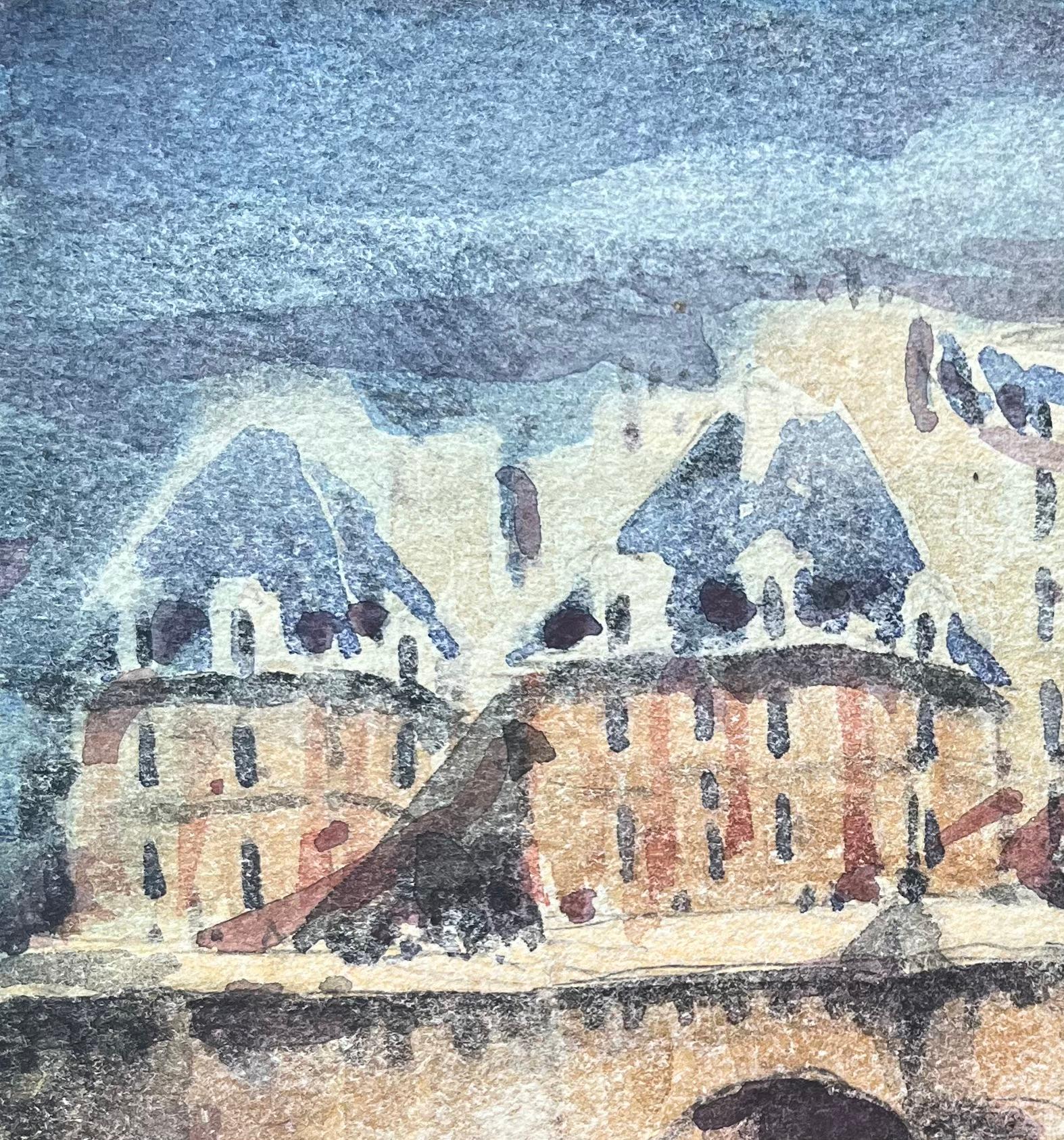 French Impressionist Watercolor of Parisian Bridge Scene For Sale 1