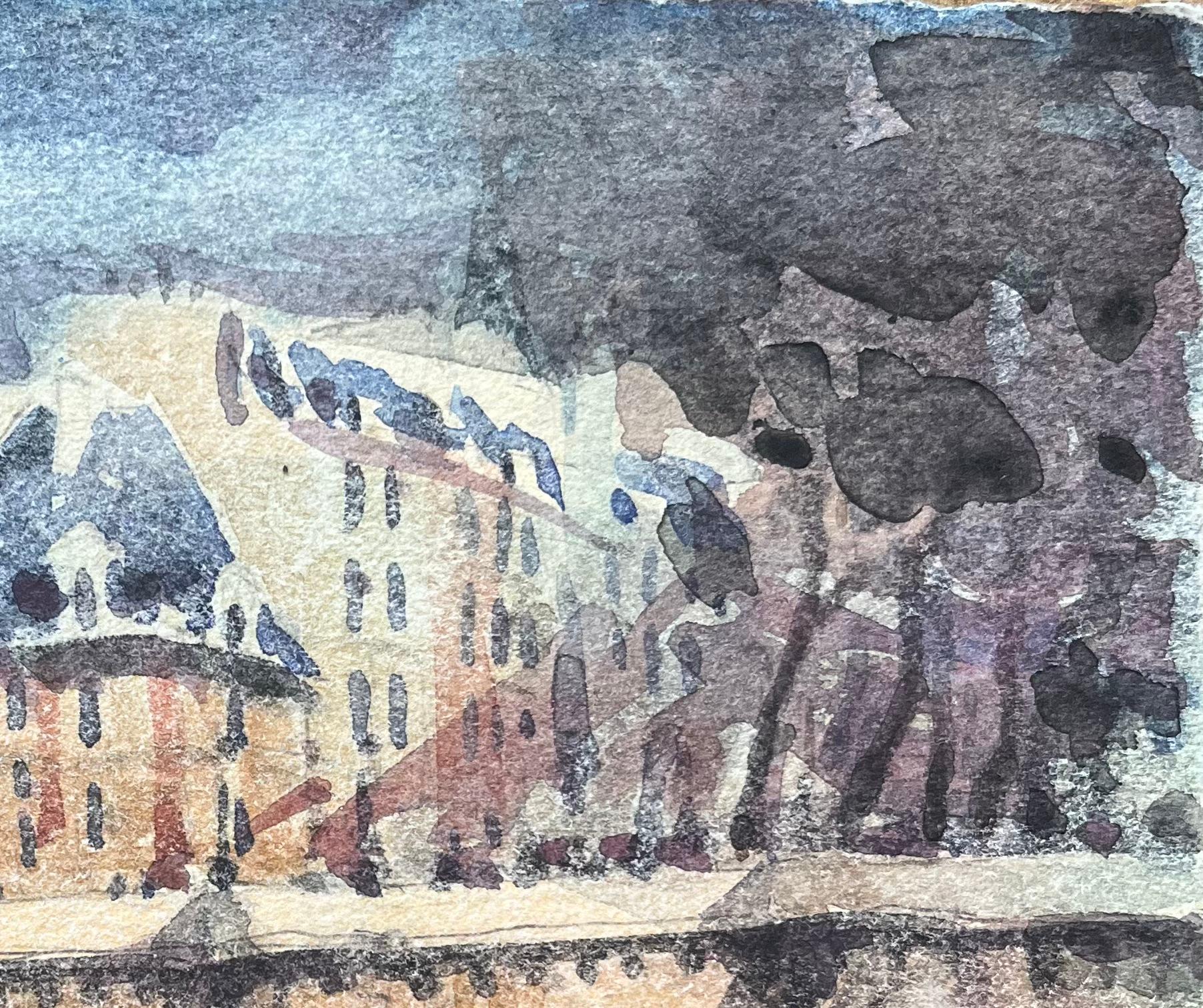 French Impressionist Watercolor of Parisian Bridge Scene For Sale 2
