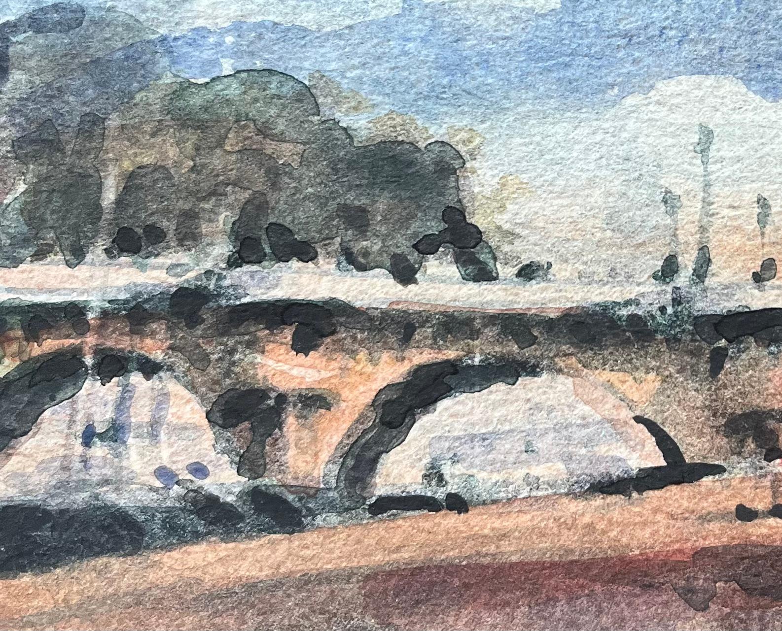 French Impressionist Watercolor of Parisian Bridge View Over the Seine For Sale 2