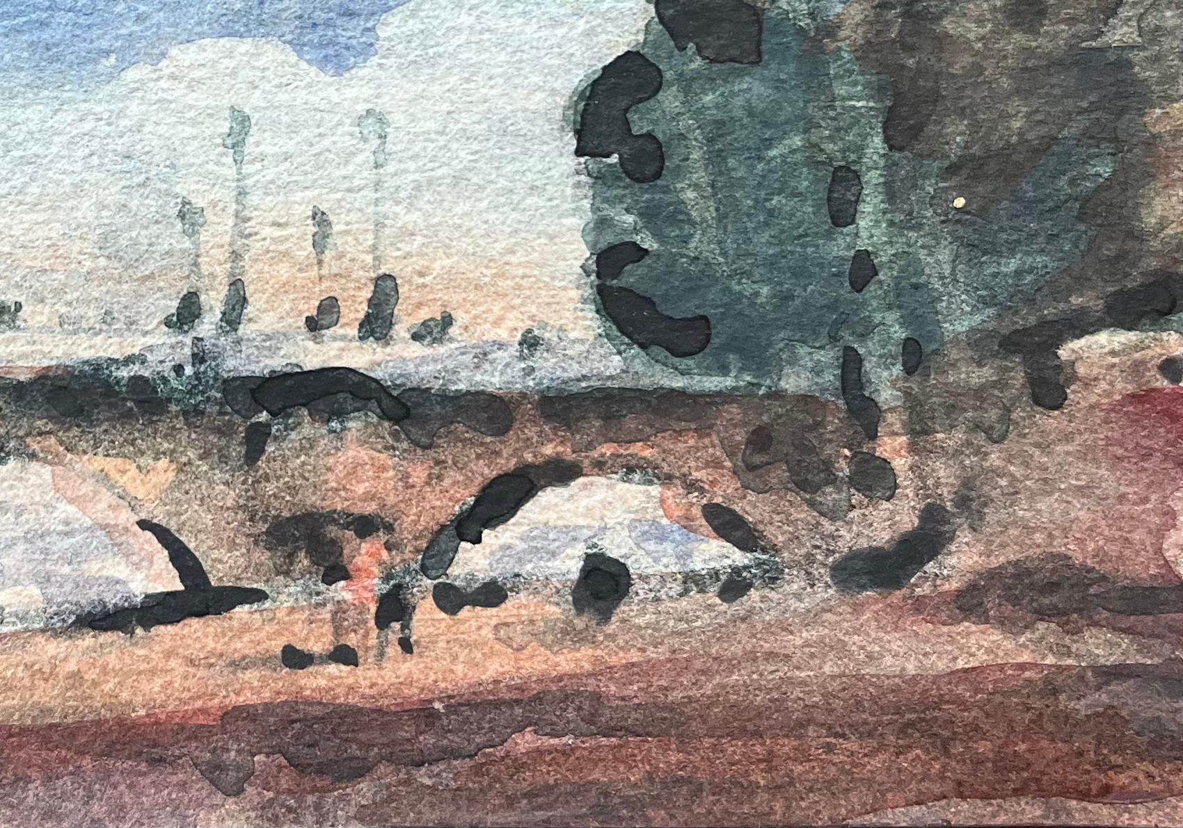 French Impressionist Watercolor of Parisian Bridge View Over the Seine For Sale 3