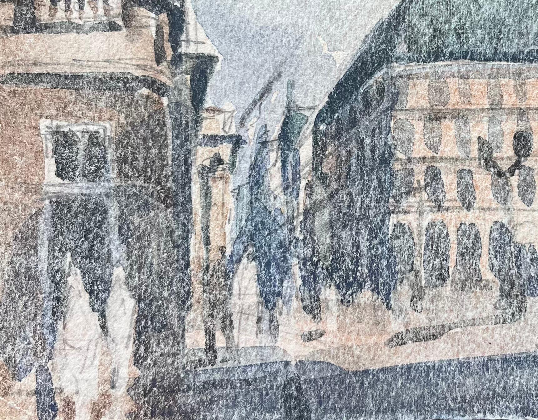 Acquerello impressionista francese di una scena di strada parigina illuminata dal sole - Art Impressionismo di Maurice Mazeilie