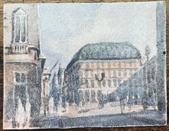 French Impressionist Watercolor of Sunlit Parisian Street Scene