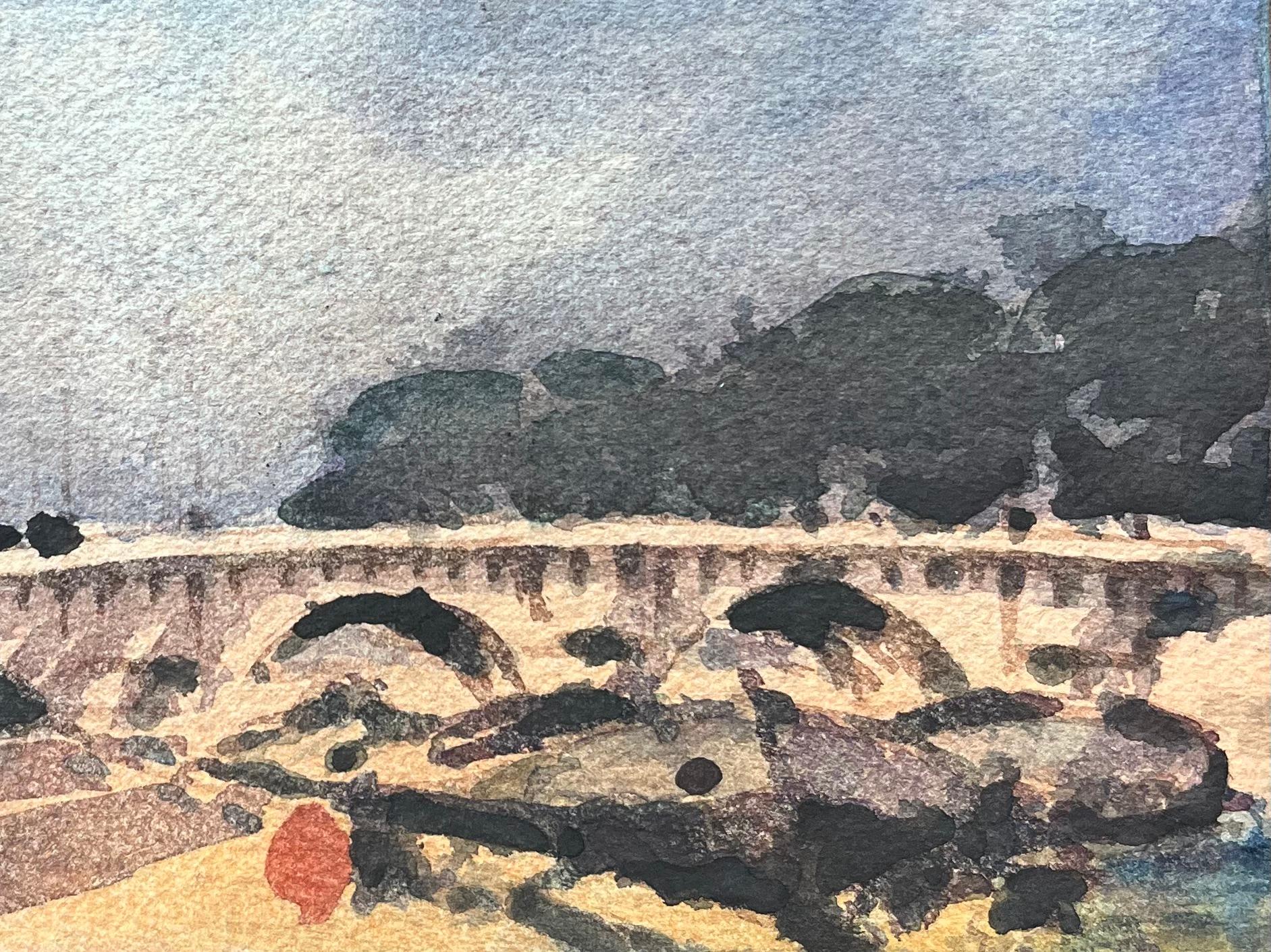 French Impressionist Watercolor of Sunlit Parisian Bridge Over the River Seine For Sale 1