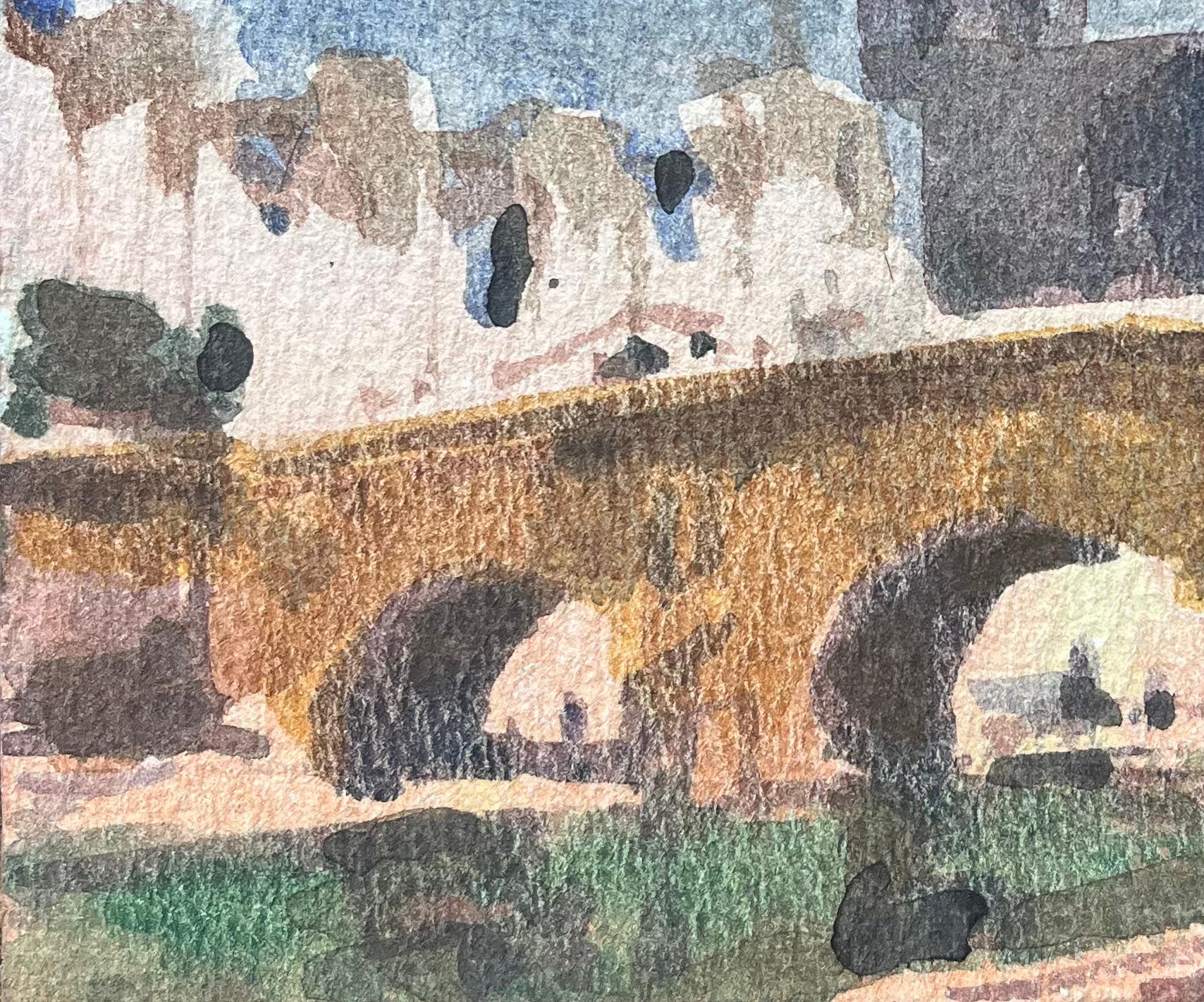 Acquerello impressionista francese di Parigi, scena della riva del fiume Notre Dame e ponte in vendita 2