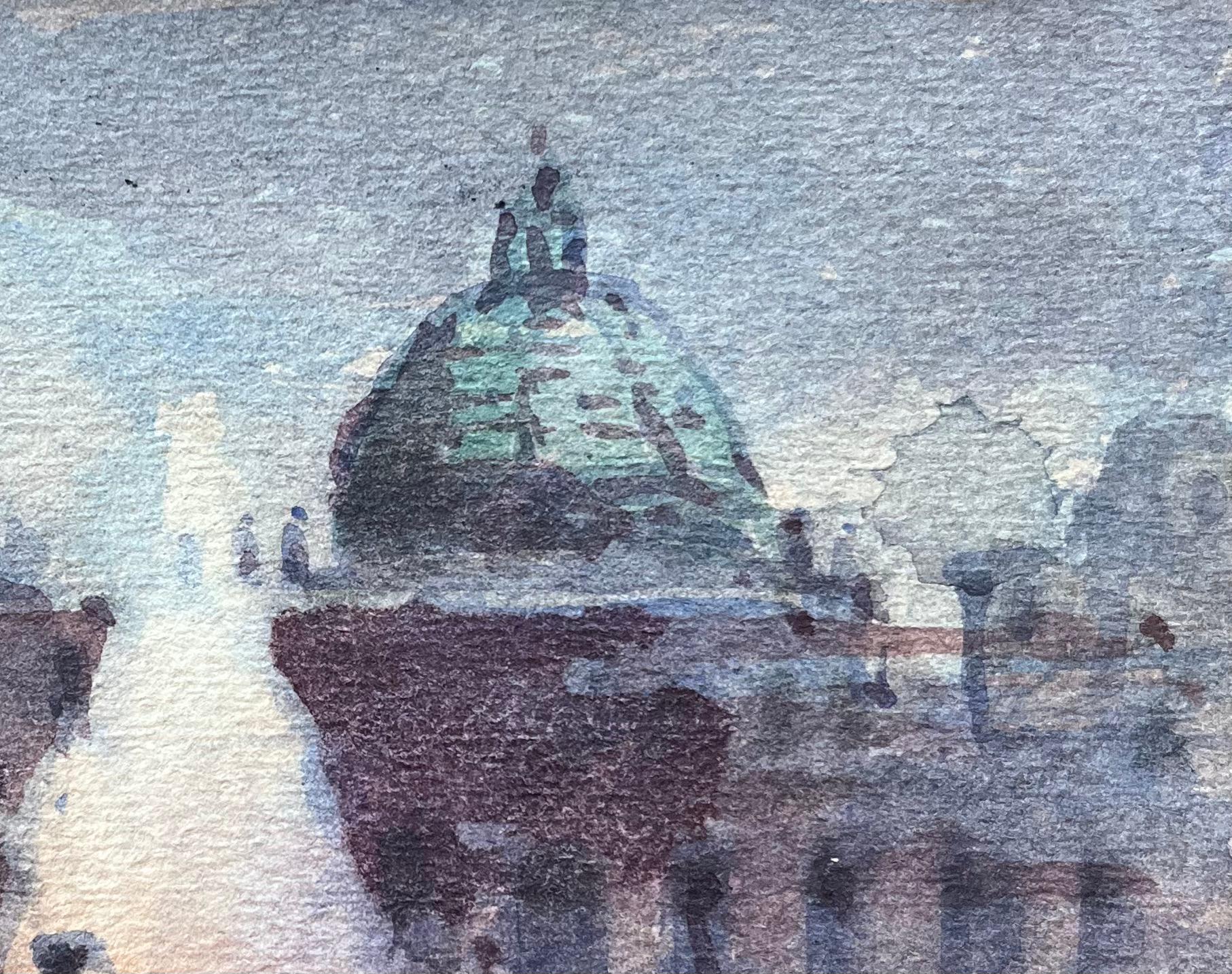 French Impressionist Watercolor of Grand Domed Structure at Dusk in Paris For Sale 1