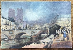 French Impressionist Watercolor of Notre-Dame and the Parisian Riverbank