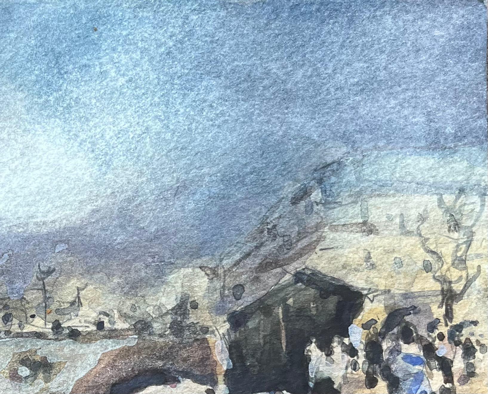 Aquarelle impressionniste française représentant Notre-Dame et la rive parisienne en vente 1