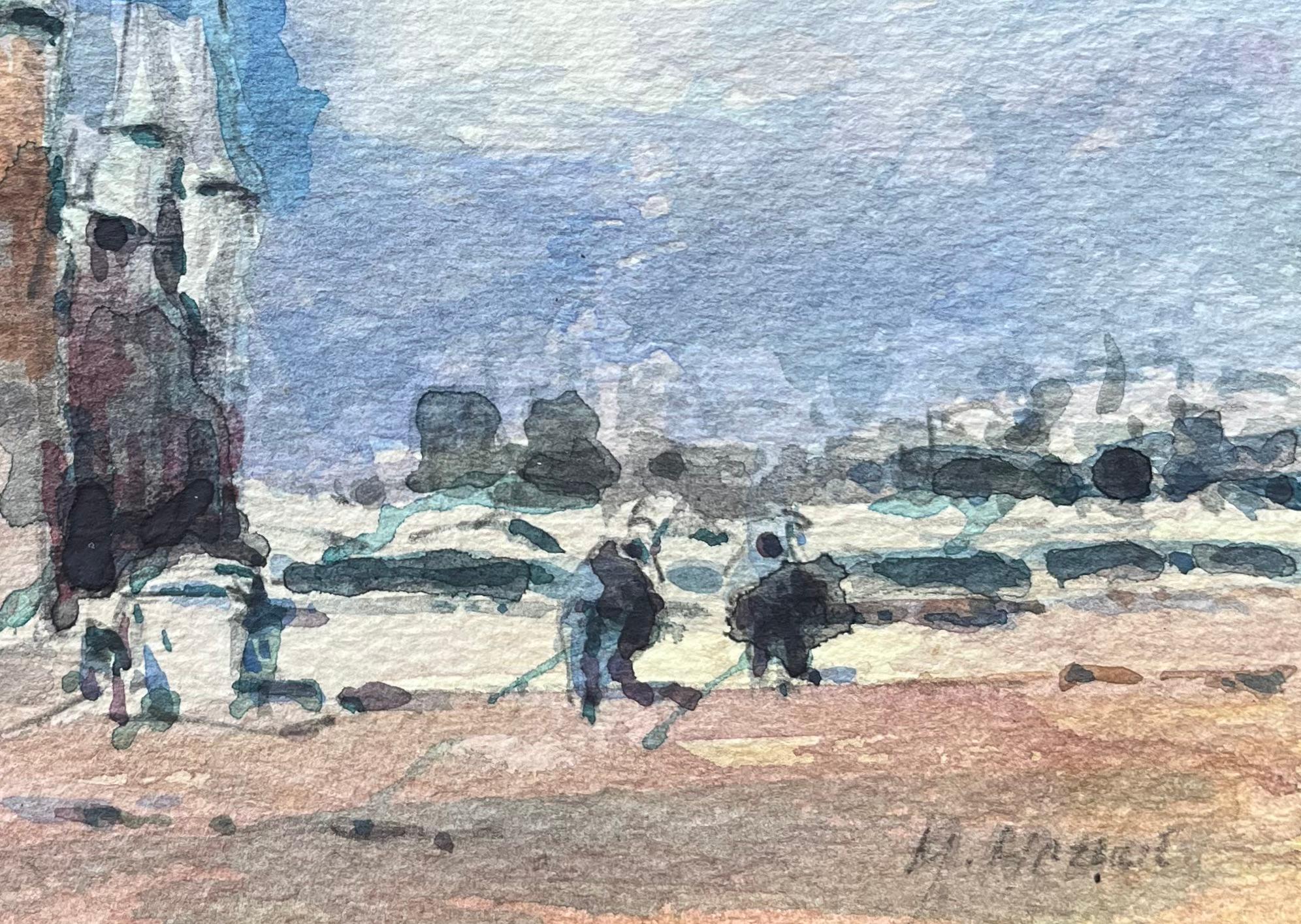 Titre : Aquarelle impressionniste française Pont et tours parisiens avec flèches pointues
Par Maurice Mazeilie (français 1924-2021)
Moyen d'expression : Aquarelle sur papier, non encadrée
Taille : 5 x 7 pouces (hauteur x largeur)
Signé : Oui
Condit