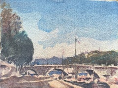 French Impressionist Watercolor of Serene Moment Along the Seine River