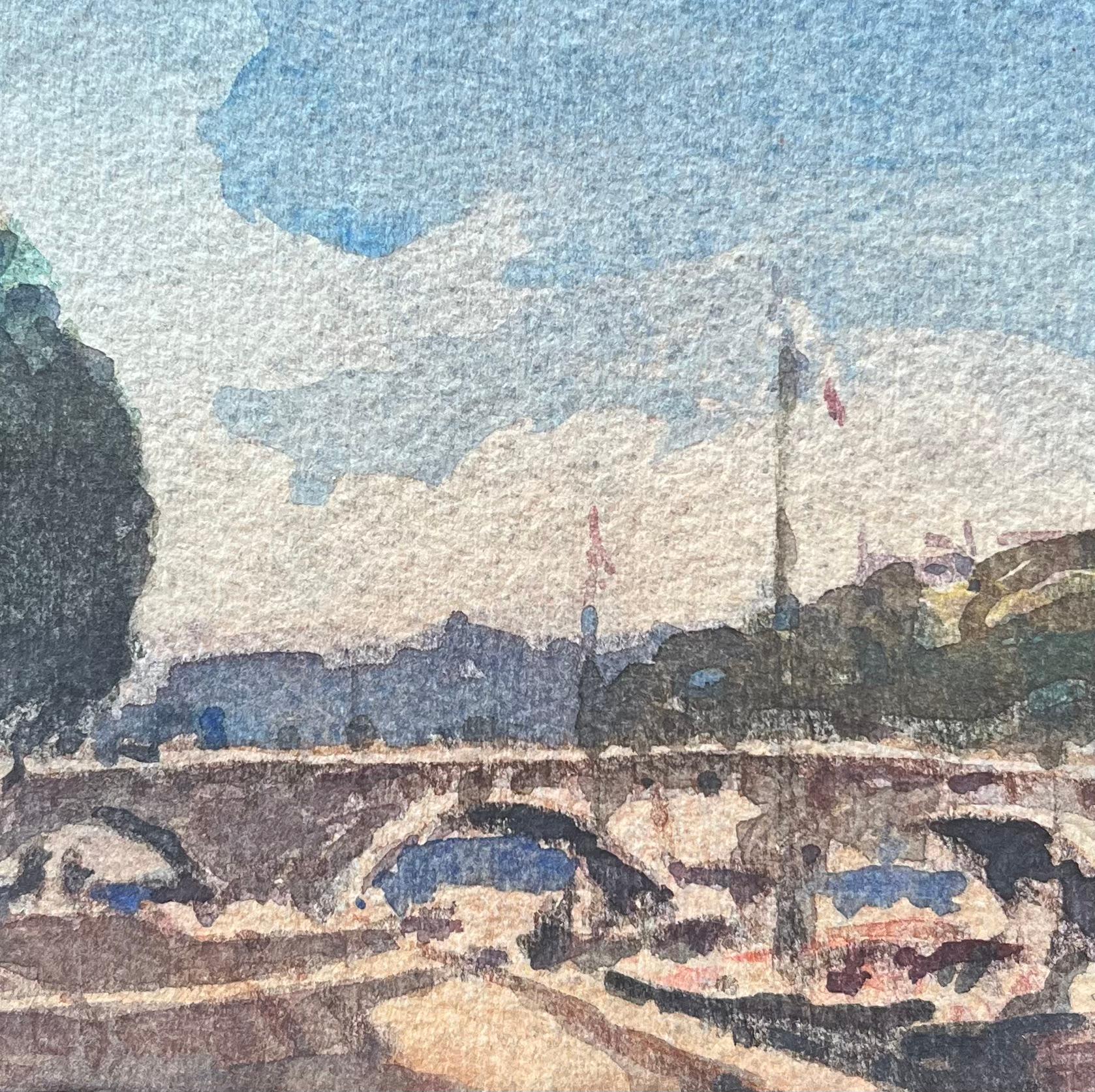 Titolo: Acquerello impressionista francese di un momento di serenità lungo la Senna
Di Maurice Mazeilie (francese 1924-2021)
Medium: Acquerello su carta, senza cornice
Dimensioni: 5,75 x 7,5 pollici (altezza x larghezza)
Timbrato: Verso
Condit: