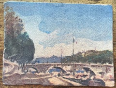 French Impressionist Watercolor of Serene Moment Along the Seine River