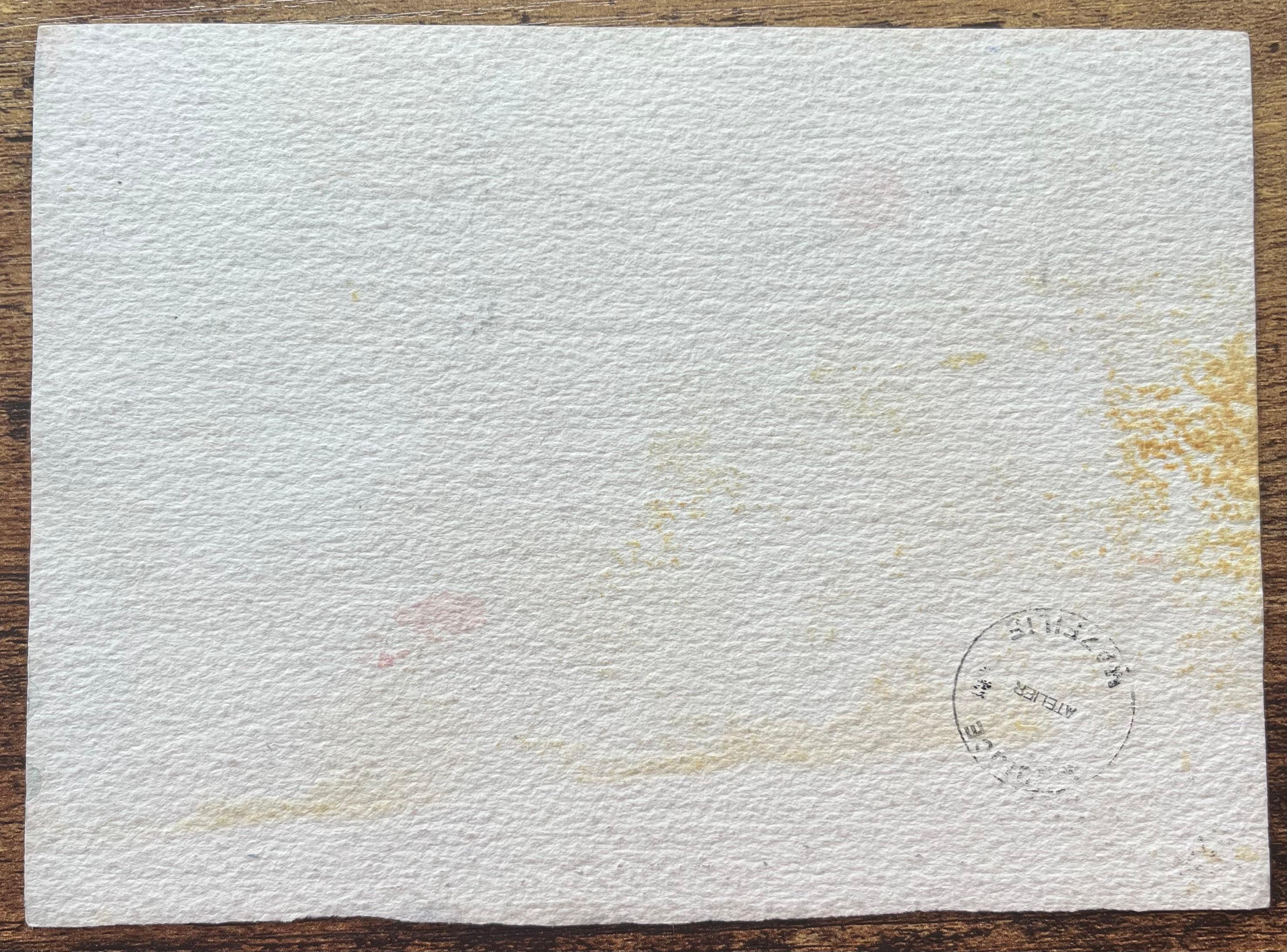 Aquarelle impressionniste française d'un parc avec vue sur les Champs-Élysées au crépuscule en vente 3