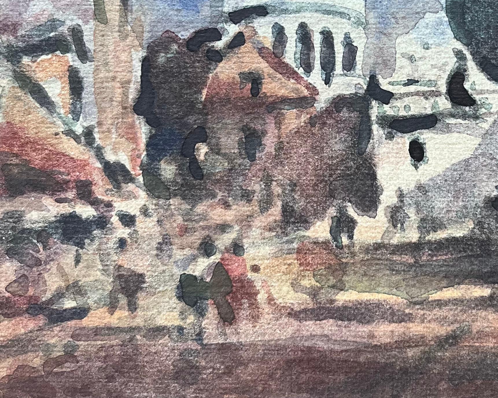 Aquarelle impressionniste française du Sacré-Cœur à Montmartre à Paris - Gris Landscape Art par Maurice Mazeilie