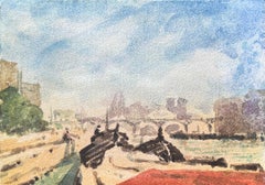 French Impressionist Watercolor of Notre-Dame and the Pont Neuf from the Seine